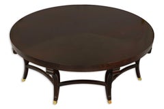 Hickory Brand Mahogany Large Round Coffee Table With Brass Feet