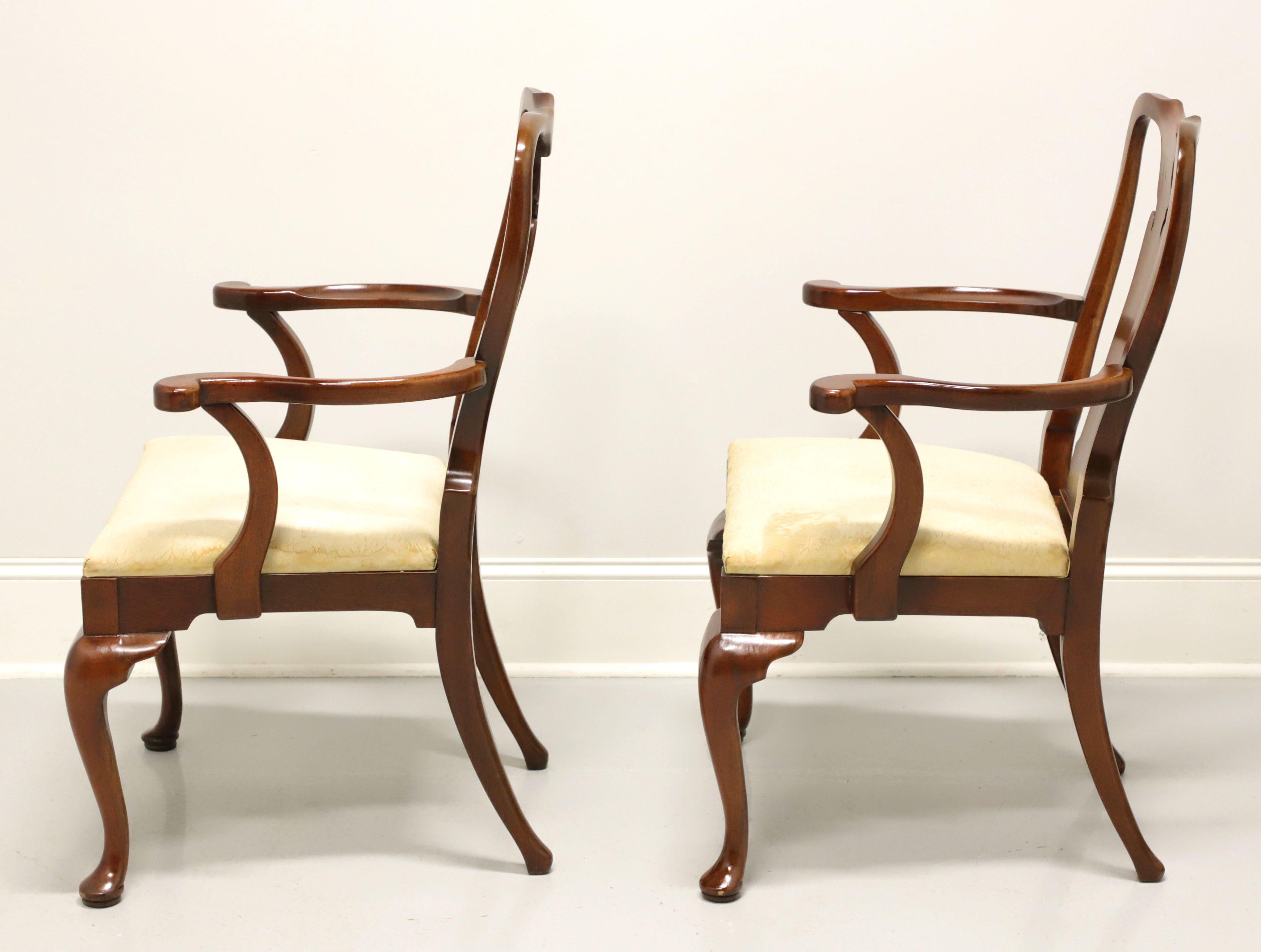 Fabric HICKORY CHAIR Amber Mahogany Queen Anne Dining Armchairs - Pair