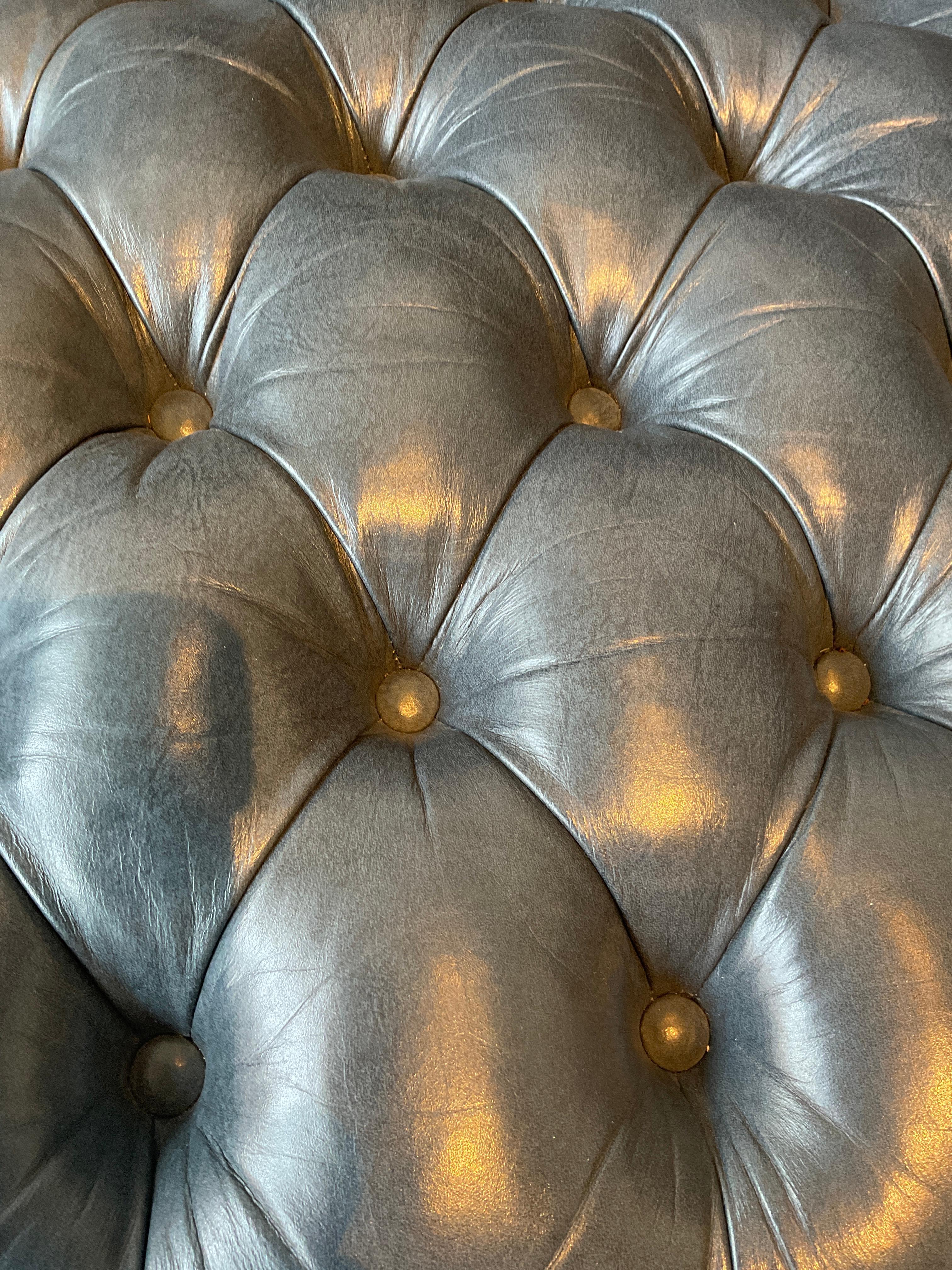 Hickory Chair  Blue Leather  Chesterfield Loveseat 7