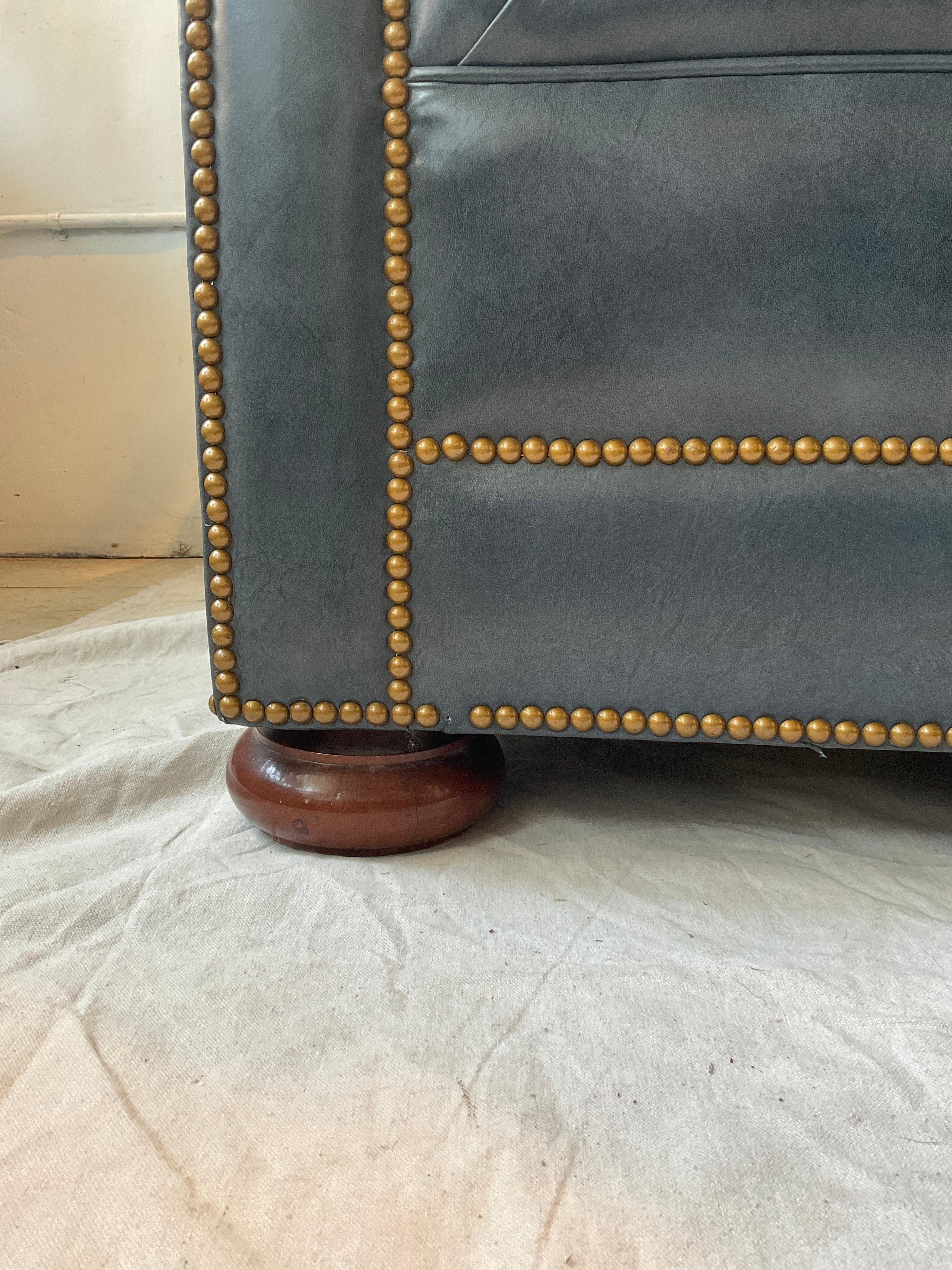 Hickory Chair  Blue Leather  Chesterfield Loveseat 9