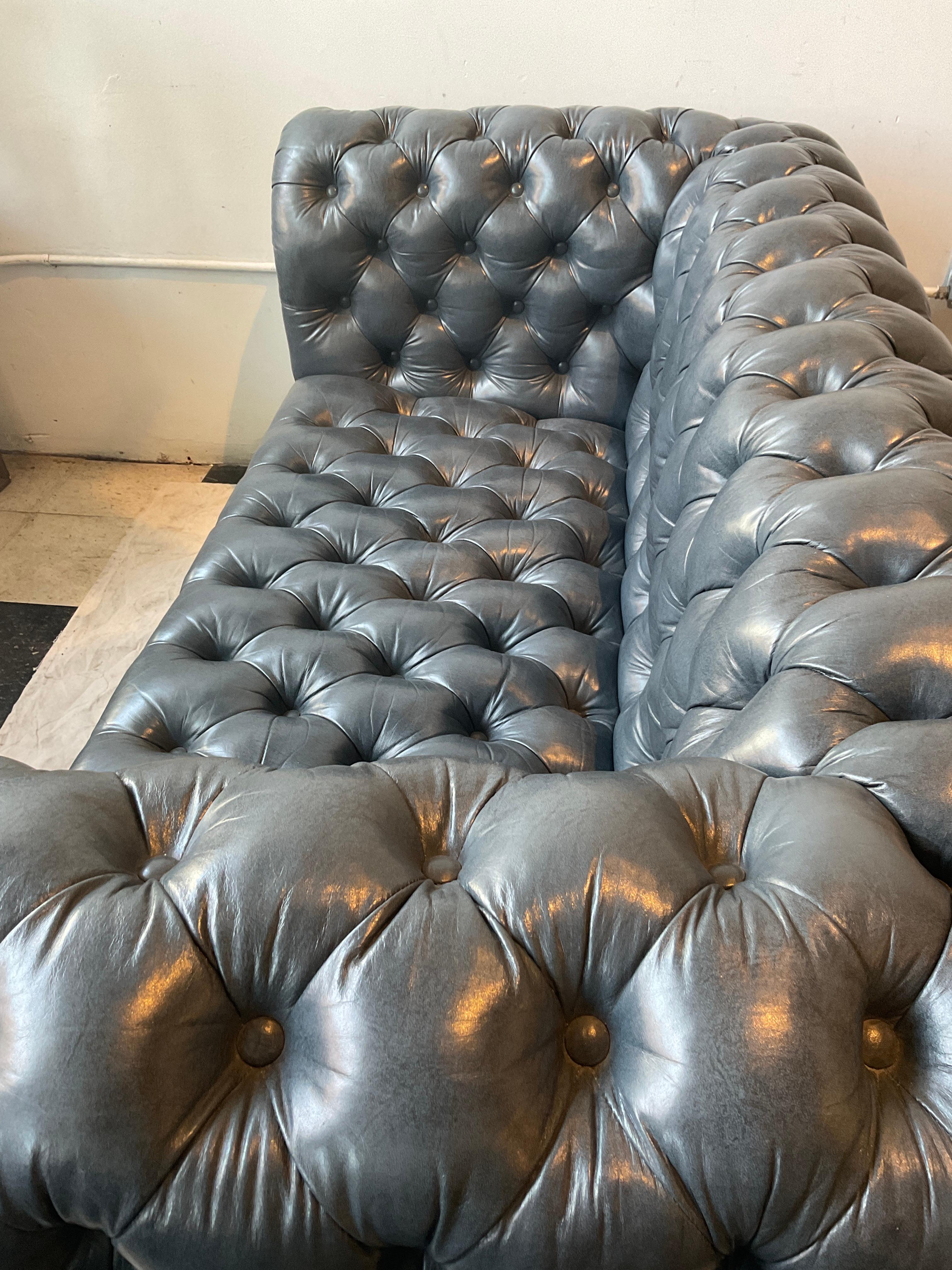 Hickory Chair  Blue Leather  Chesterfield Loveseat 1