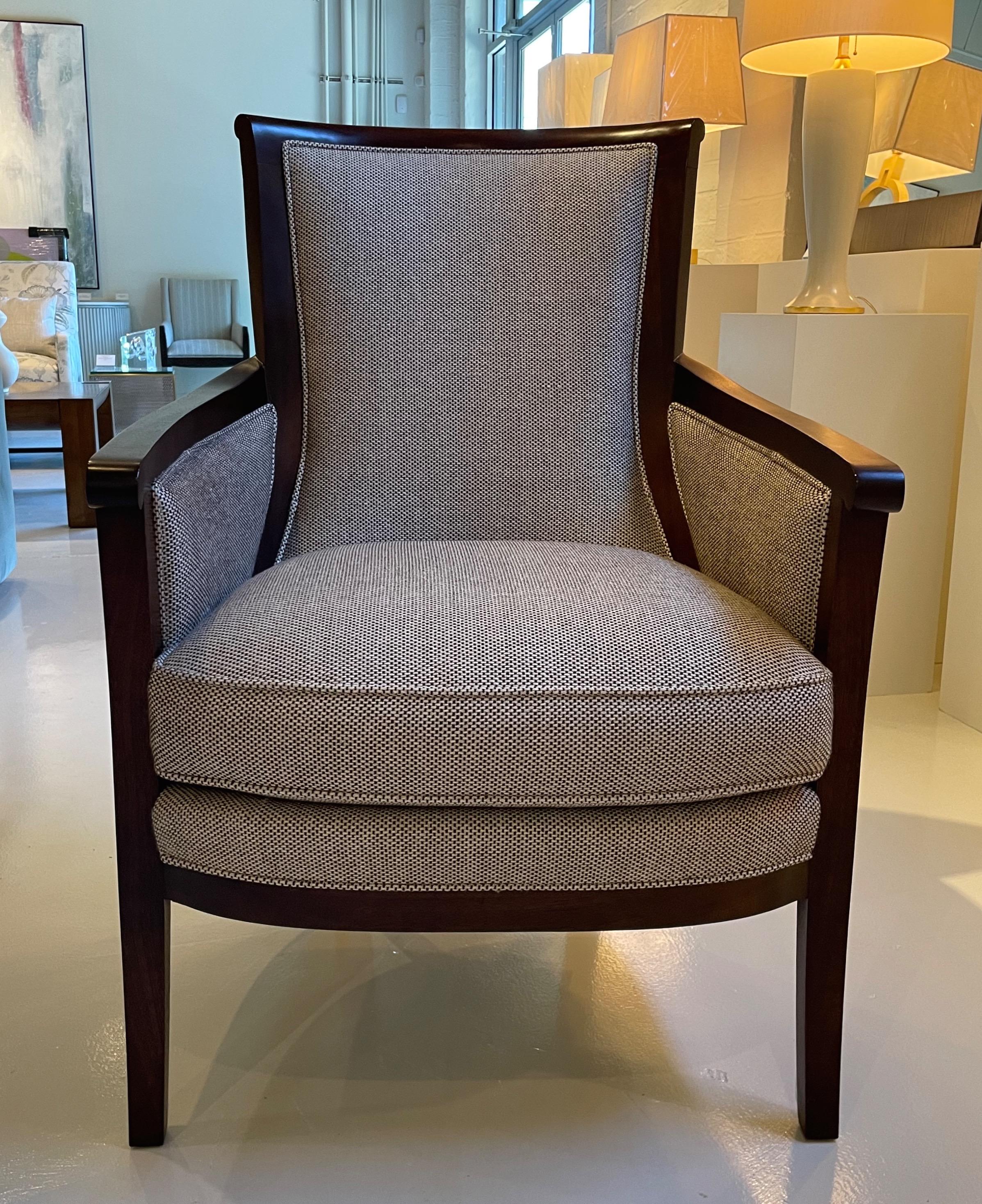 Showroom new - Hickory chair breck chair - Like the antique that inspired it, the Breck Chair features a crisp, modern profile accentuated by an exposed wood frame with graceful curvilinear wood back supports. Spring down seat cushion for comfort