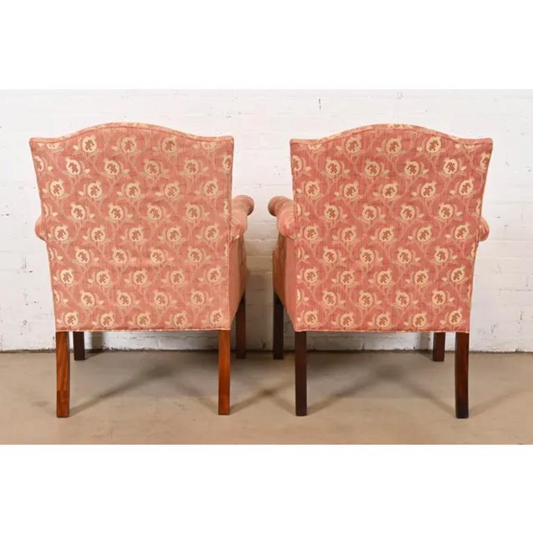 Hickory Chair Chippendale Carved Mahogany Upholstered Lounge Chairs, Pair 5