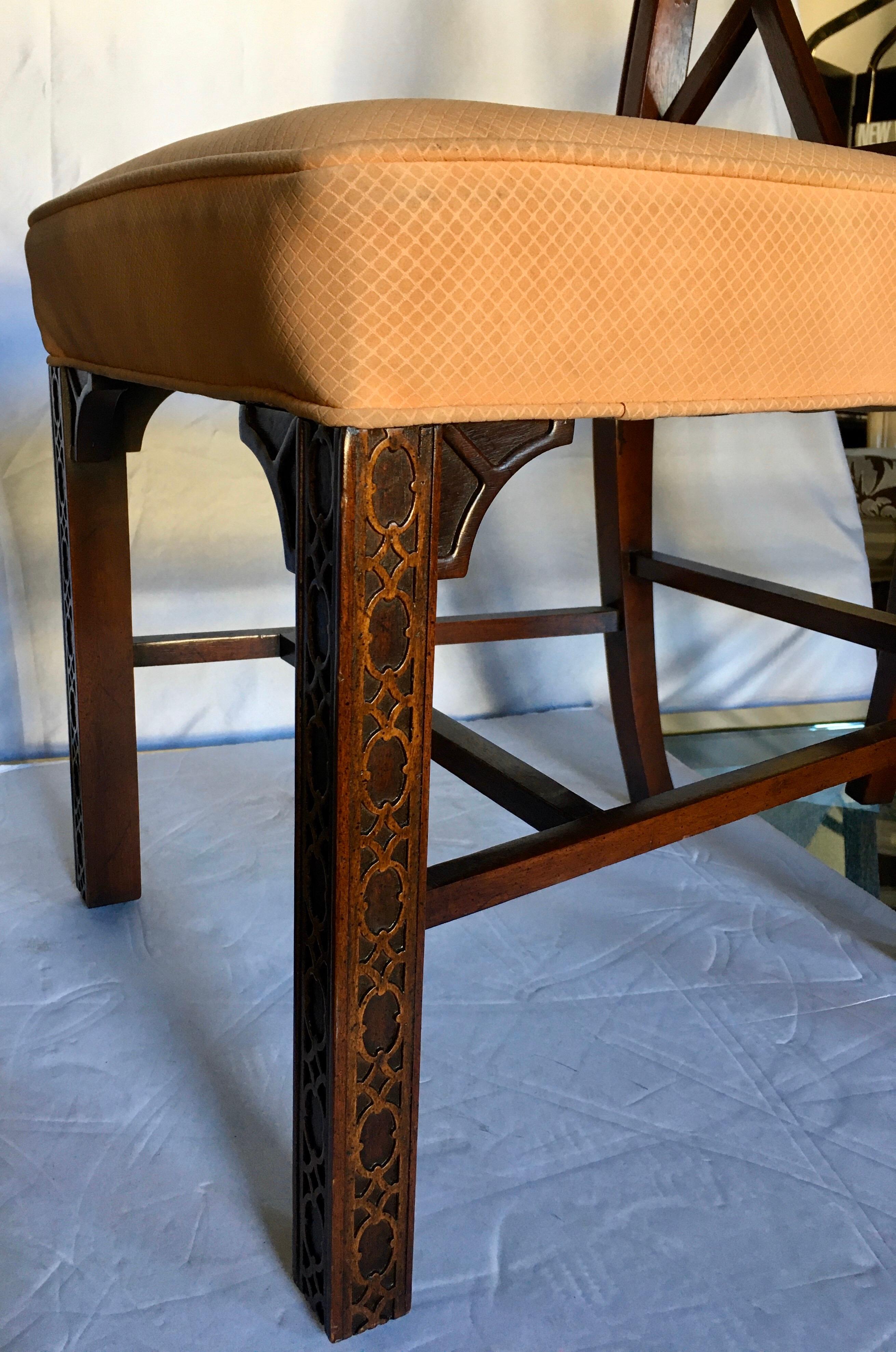Hickory Chair Chippendale Chinoiserie Fretwork Side Chairs, Set of Four In Good Condition In Lambertville, NJ