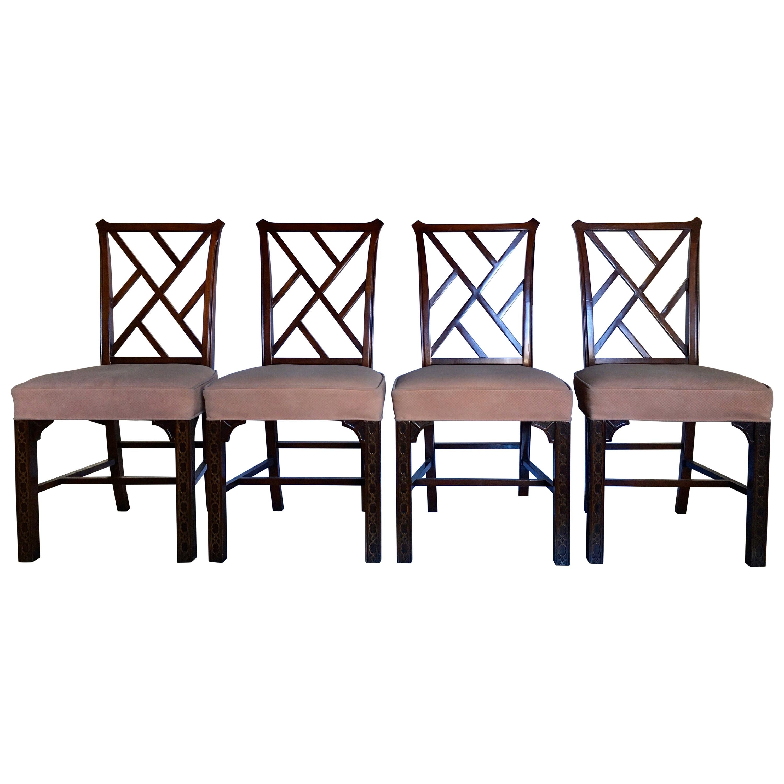 Hickory Chair Chippendale Chinoiserie Fretwork Side Chairs, Set of Four
