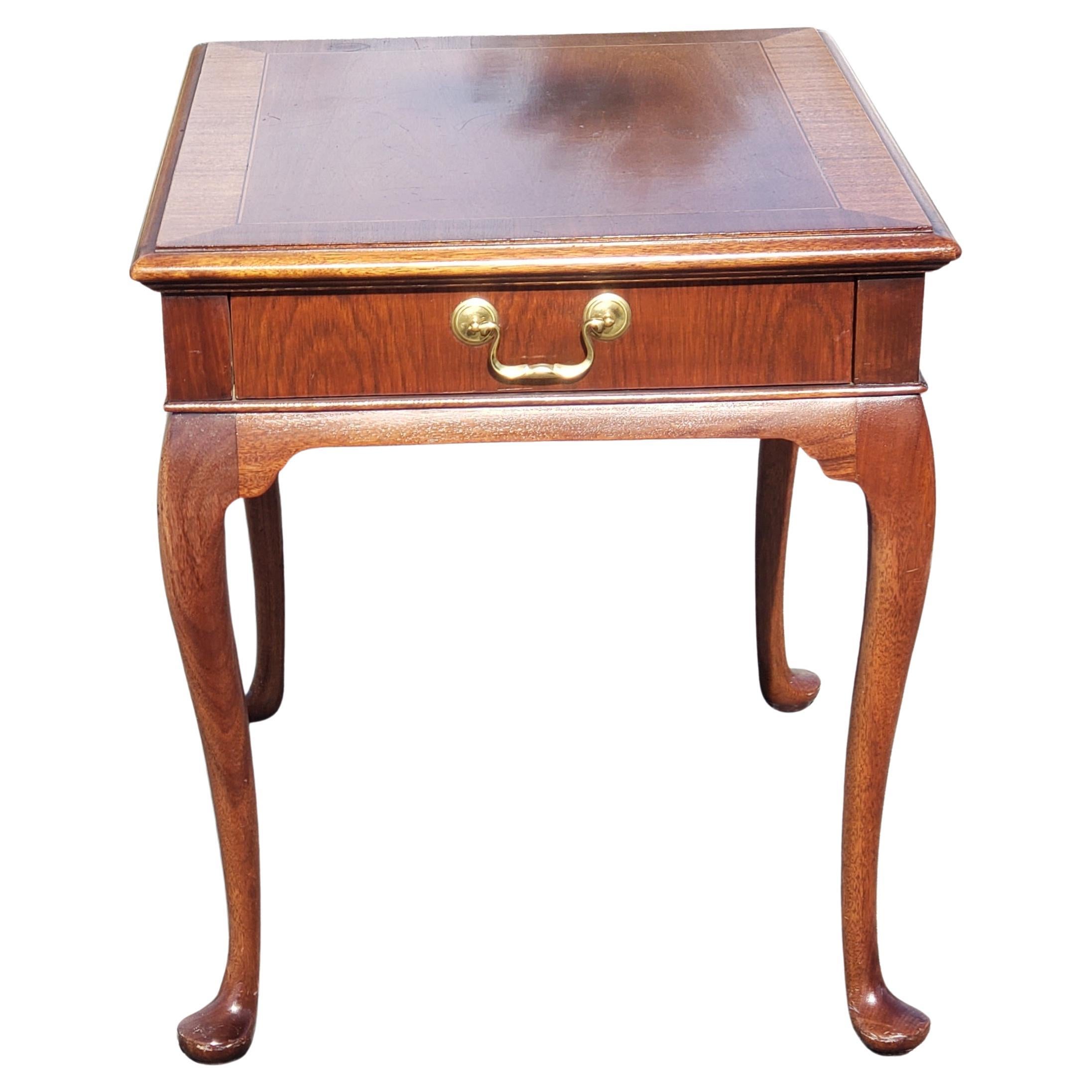 Hickory Chair Chippendale Mahogany Banded Top Side Table with Queen Ann Legs