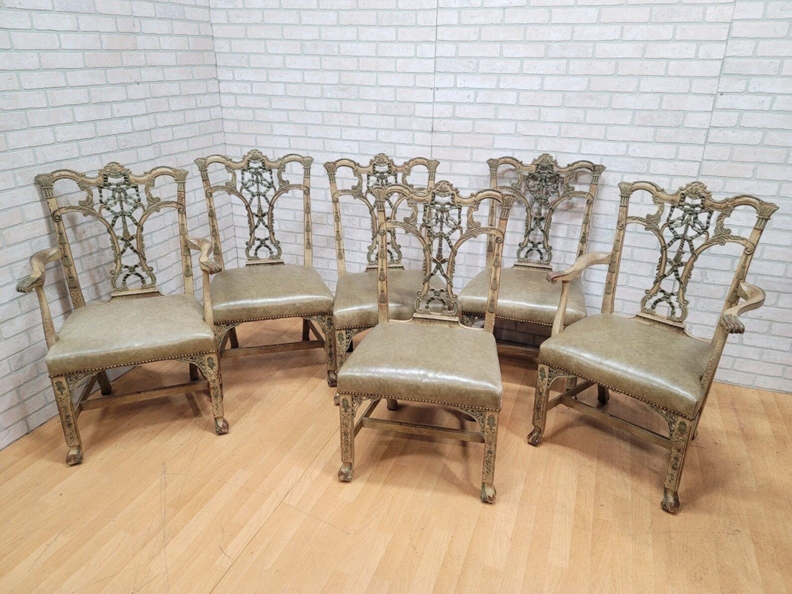 Hickory Chair Co. Chippendale Style Thomas O’Brien Hand Painted and Carved Emma Dining Chairs - Set of 6

This set includes two armchairs and four armless chairs. The chair frames have been carved, textured, and painted, making them appear as