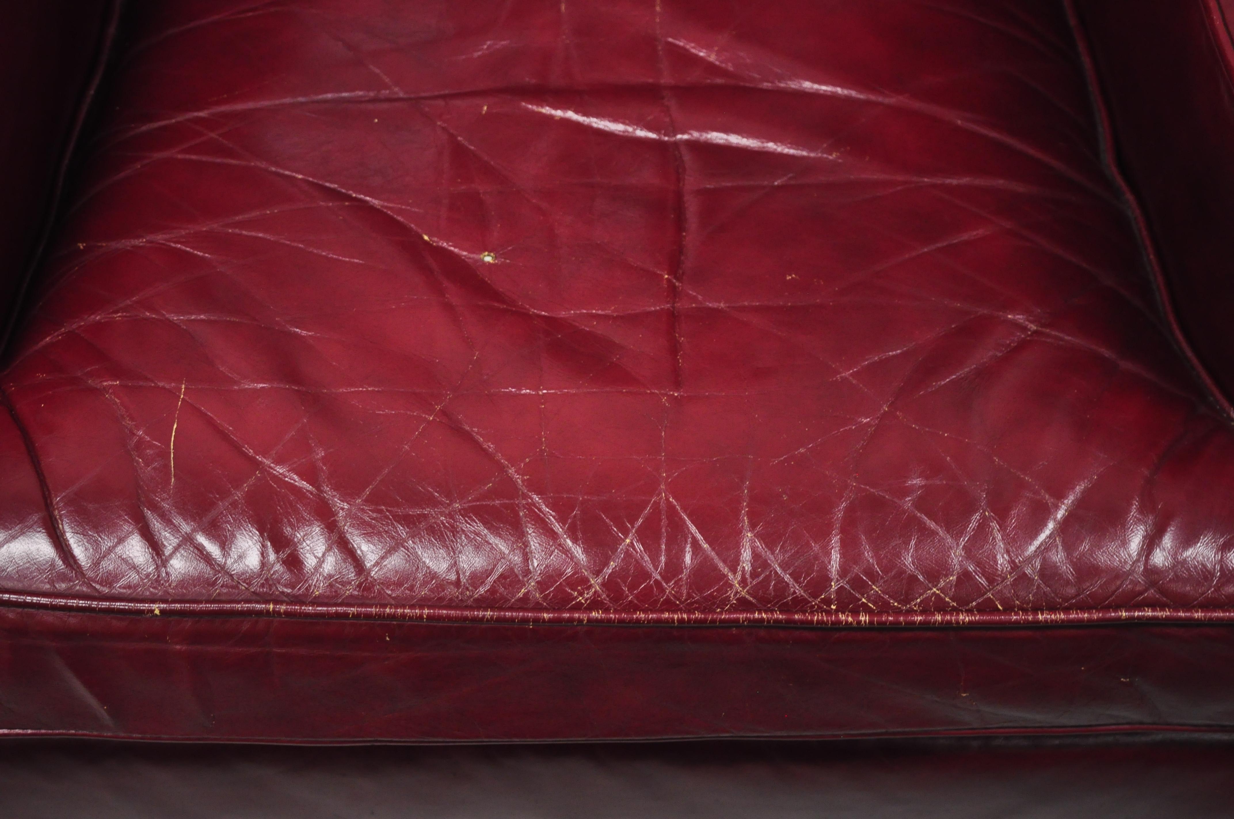 North American Hickory Chair Co Burgundy Red Leather Queen Anne Georgian Wingback Lounge Chair