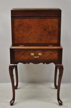 Hickory Chair Co. Mahogany and Burl Wood Queen Anne Silverware Silver Chest