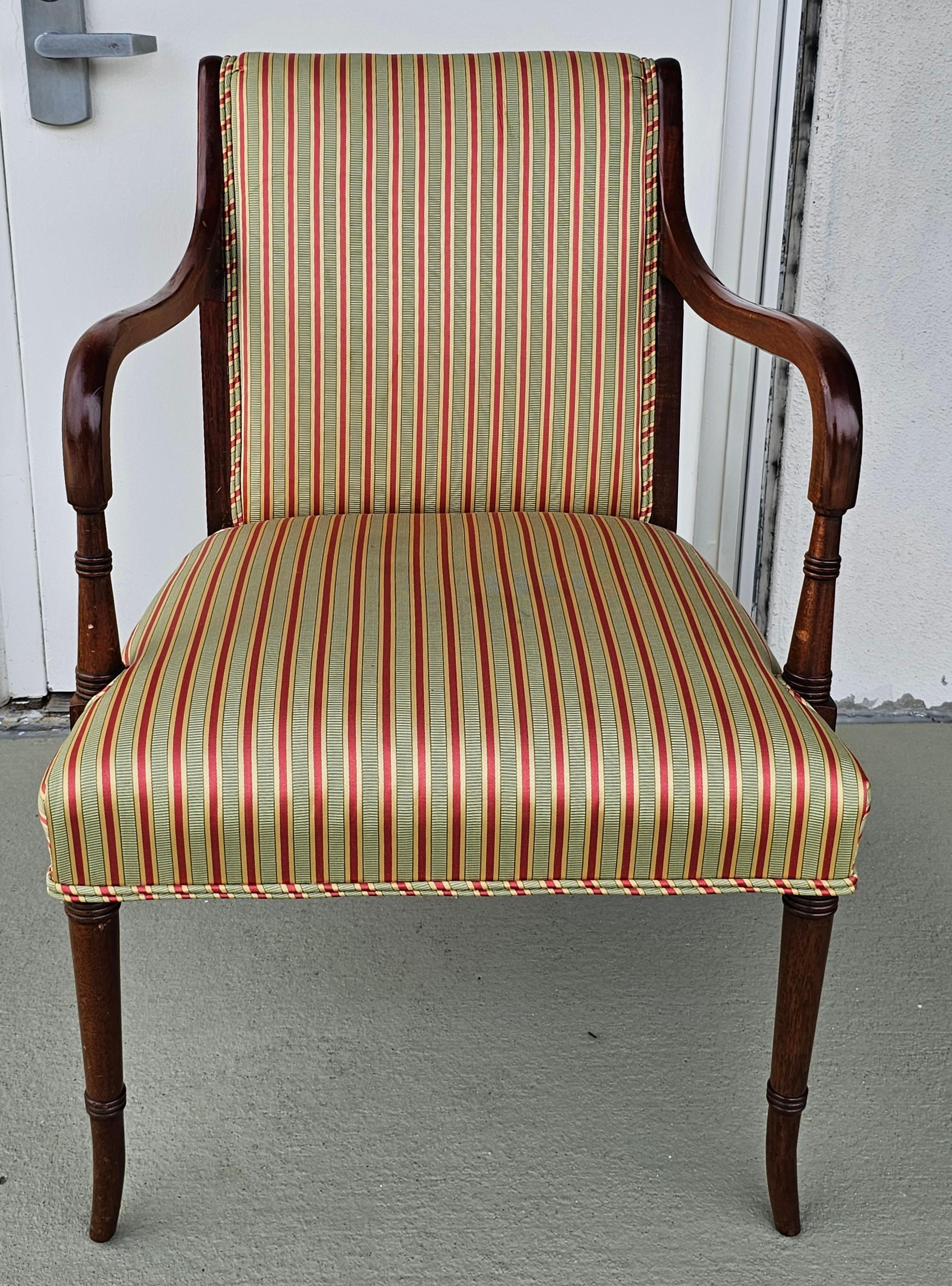 Hickory Chair Co. Regency Mahogany and Upholstered Armchair
Measures 24