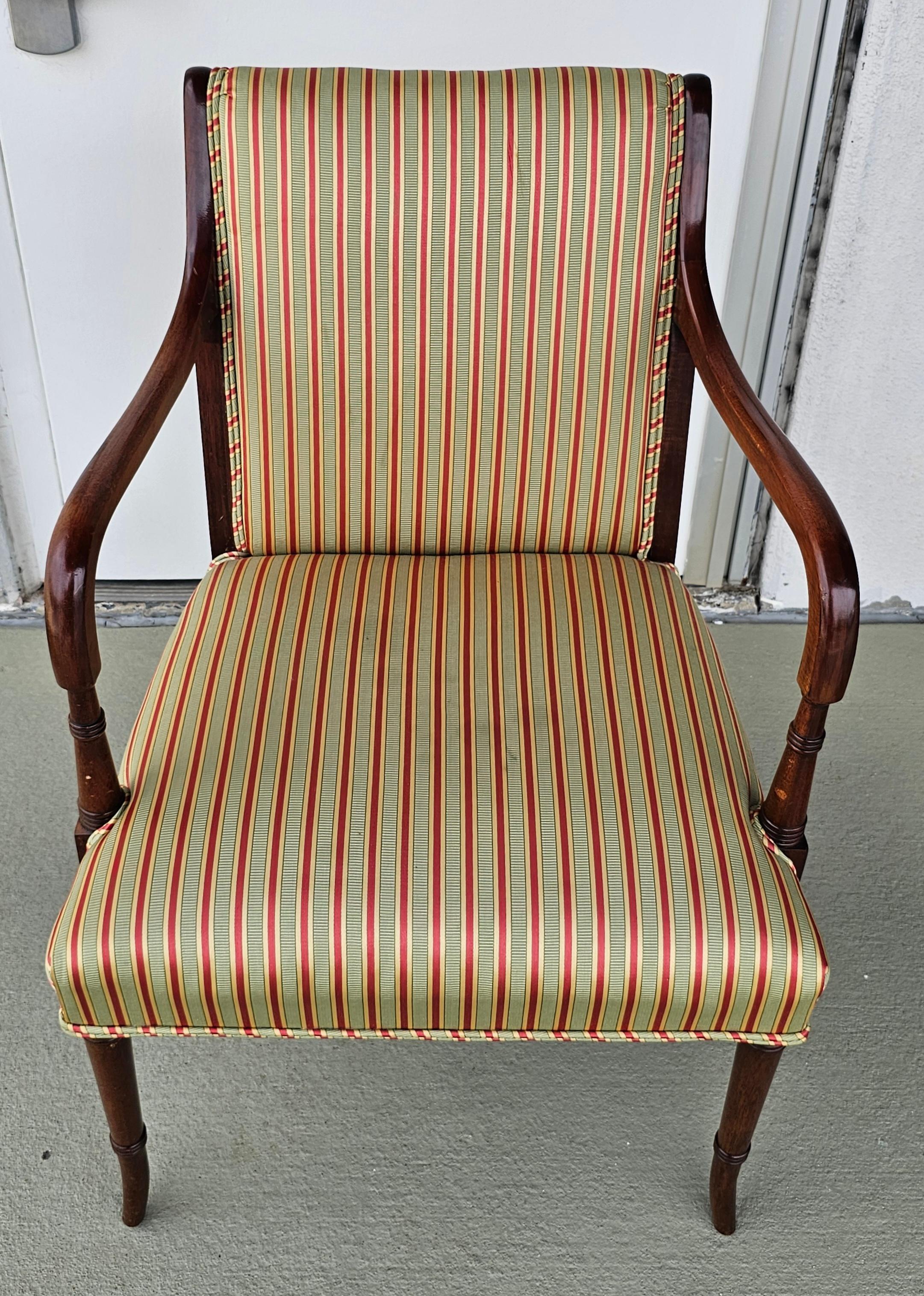 American Hickory Chair Co. Regency Mahogany and Upholstered Armchair For Sale