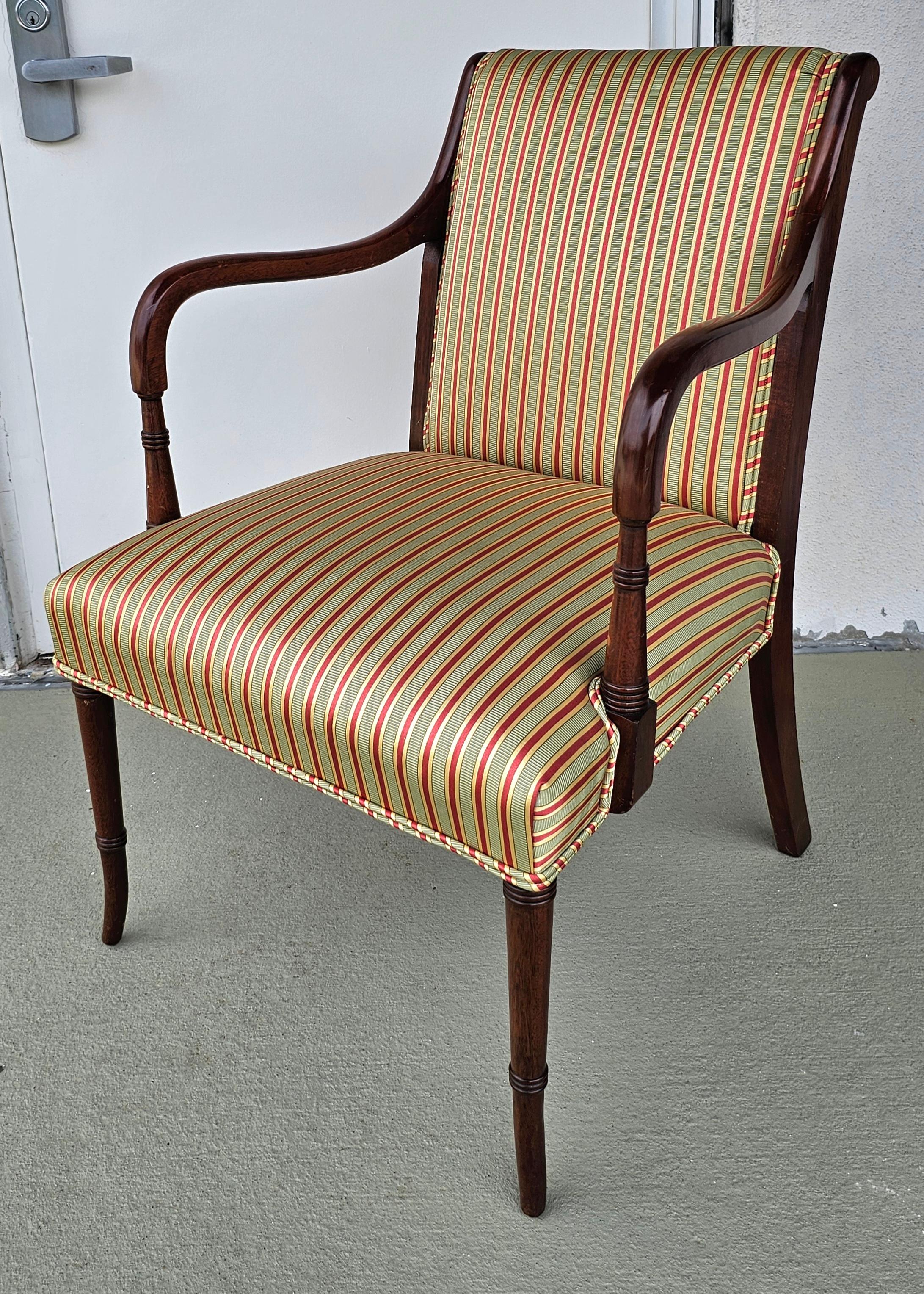 Hickory Chair Co. Regency Mahogany and Upholstered Armchair In Good Condition For Sale In Germantown, MD