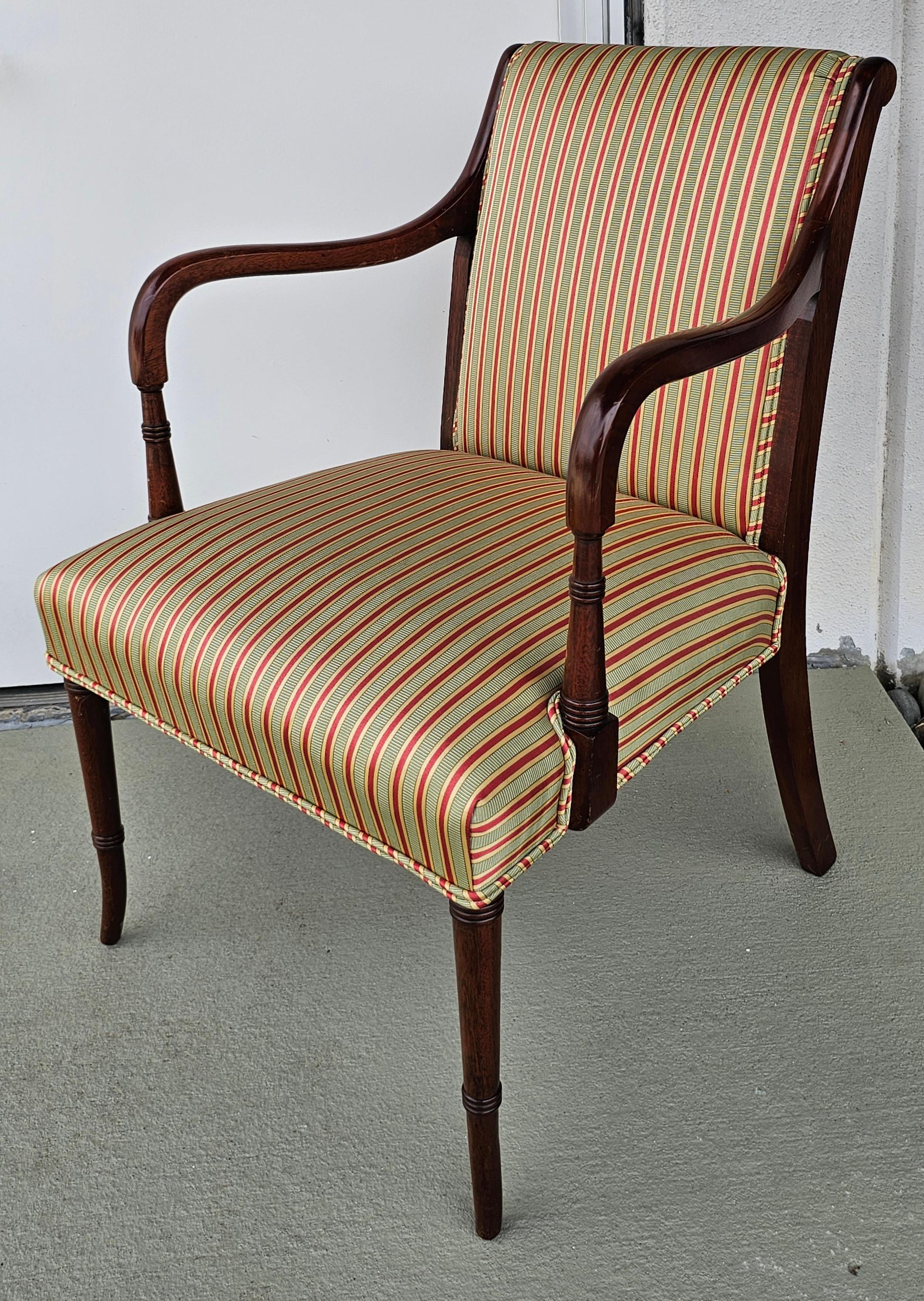 20th Century Hickory Chair Co. Regency Mahogany and Upholstered Armchair For Sale