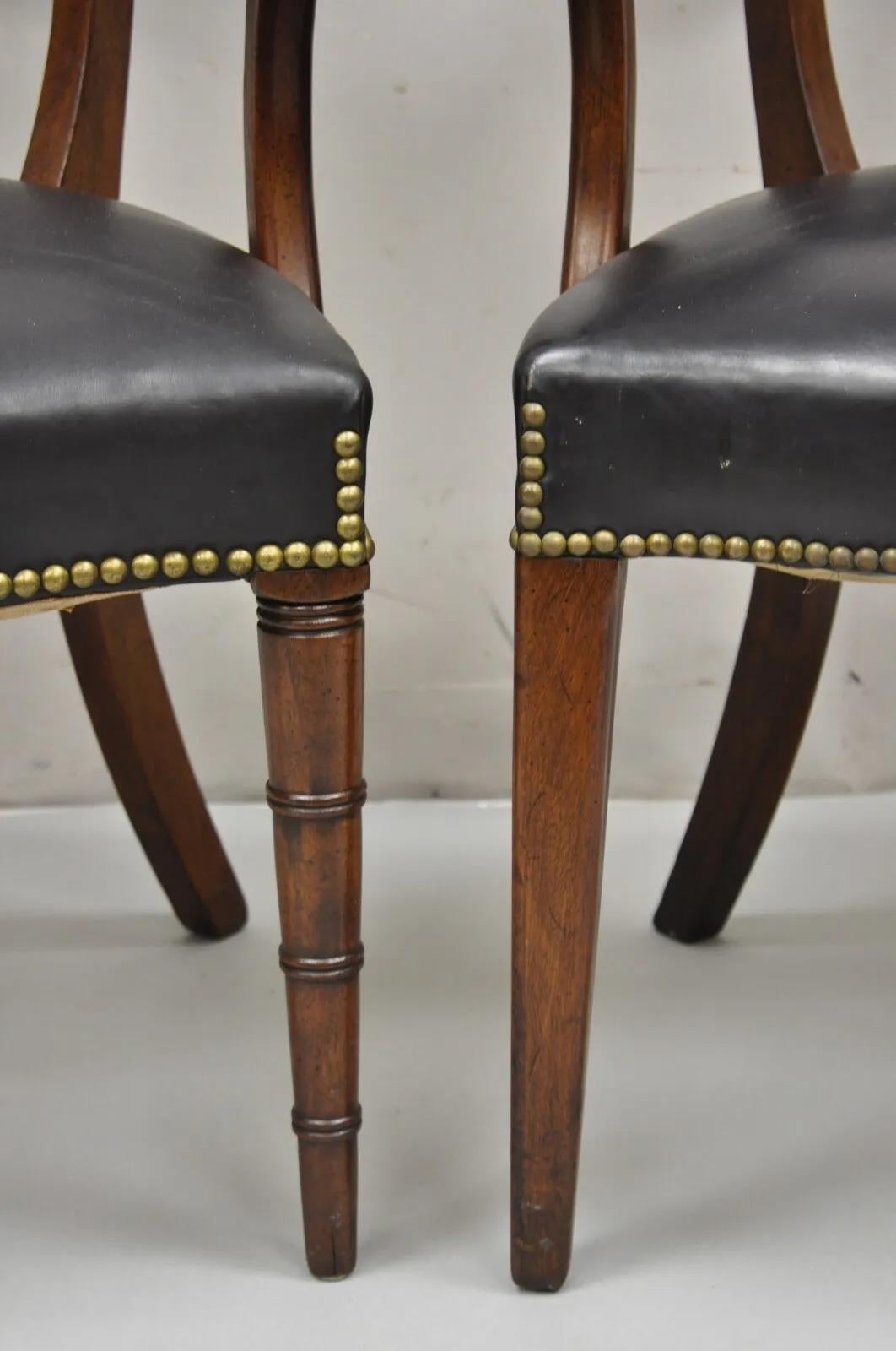 Mid-20th Century Hickory Chair Co Regency Style Mahogany & Black Leather Club Arm Chairs - a Pair