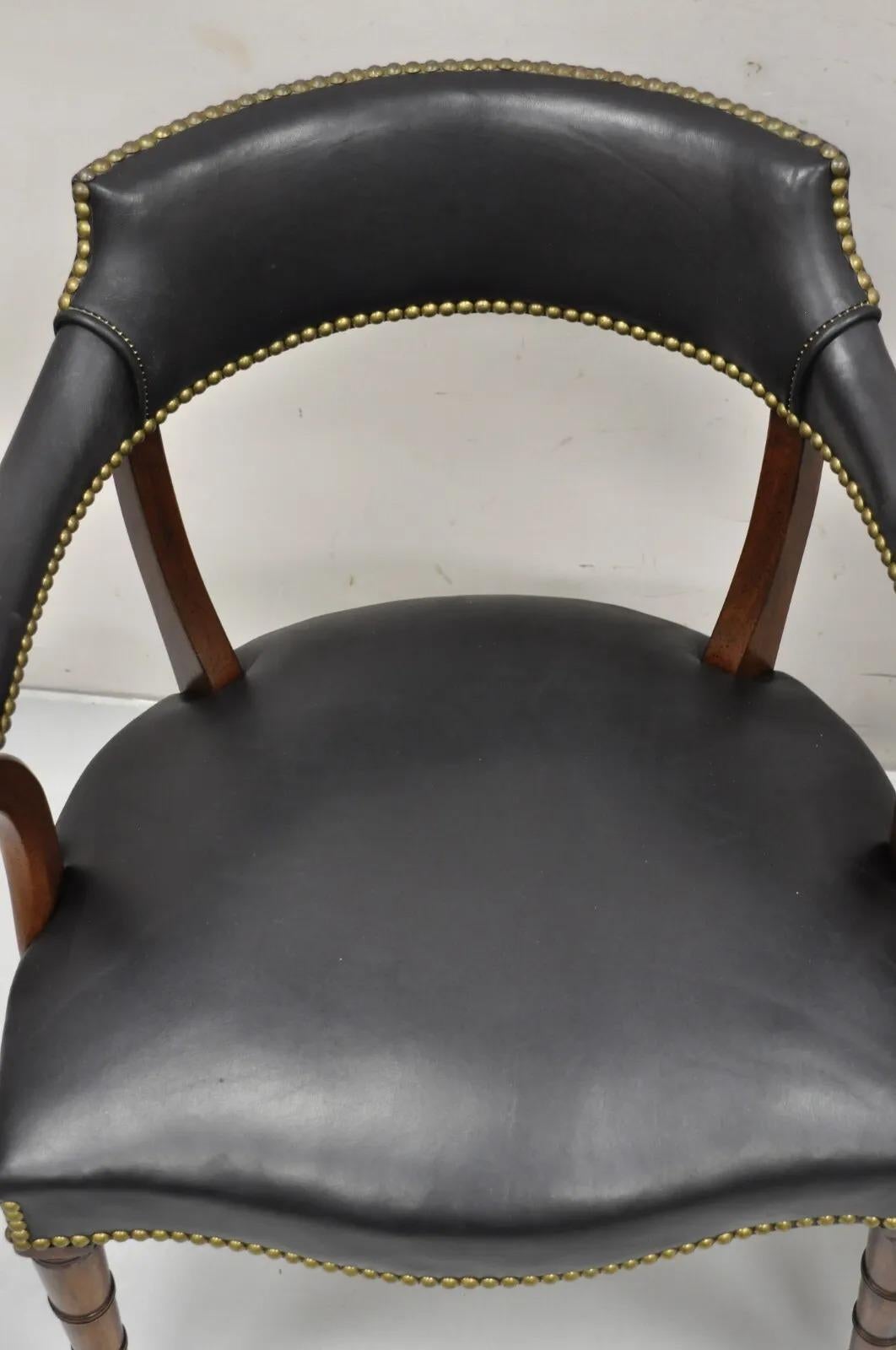 Hickory Chair Co Regency Style Mahogany & Black Leather Club Arm Chairs - a Pair 2