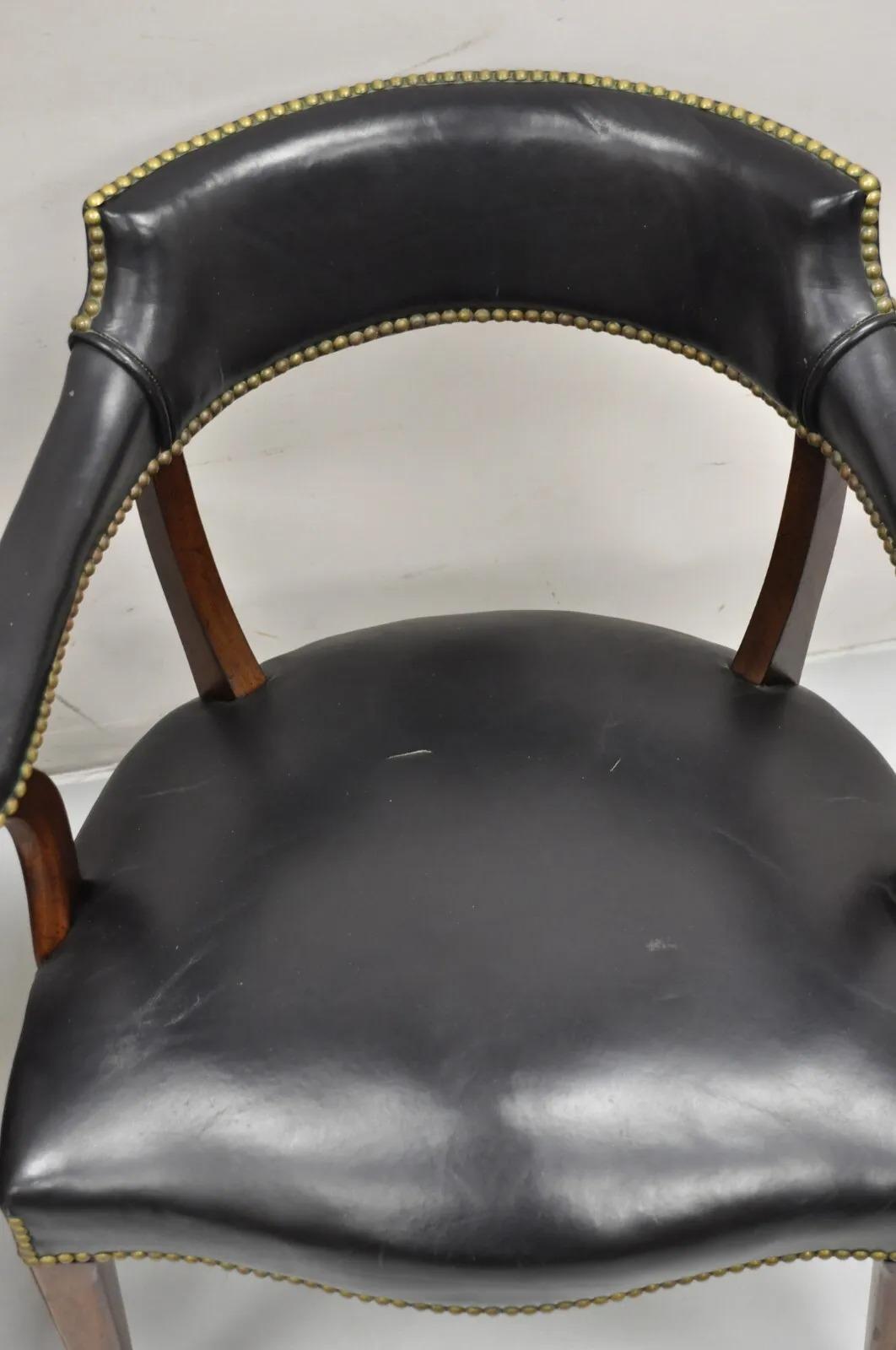 Hickory Chair Co Regency Style Mahogany & Black Leather Club Arm Chairs - a Pair 3