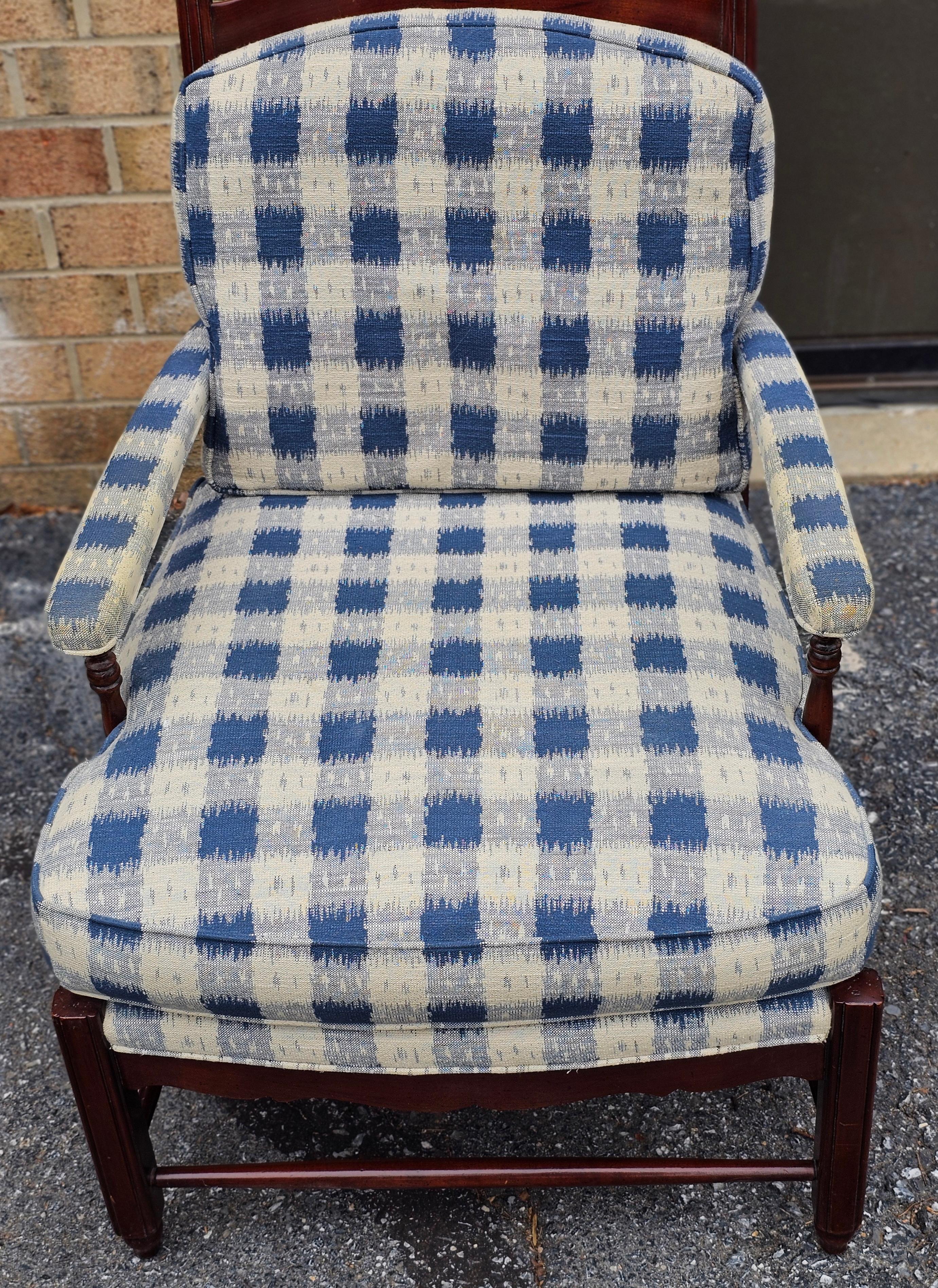 20th Century Hickory Chair Colonial Revival Cherry and Upholstered Lounge Chair & Ottoman Set For Sale