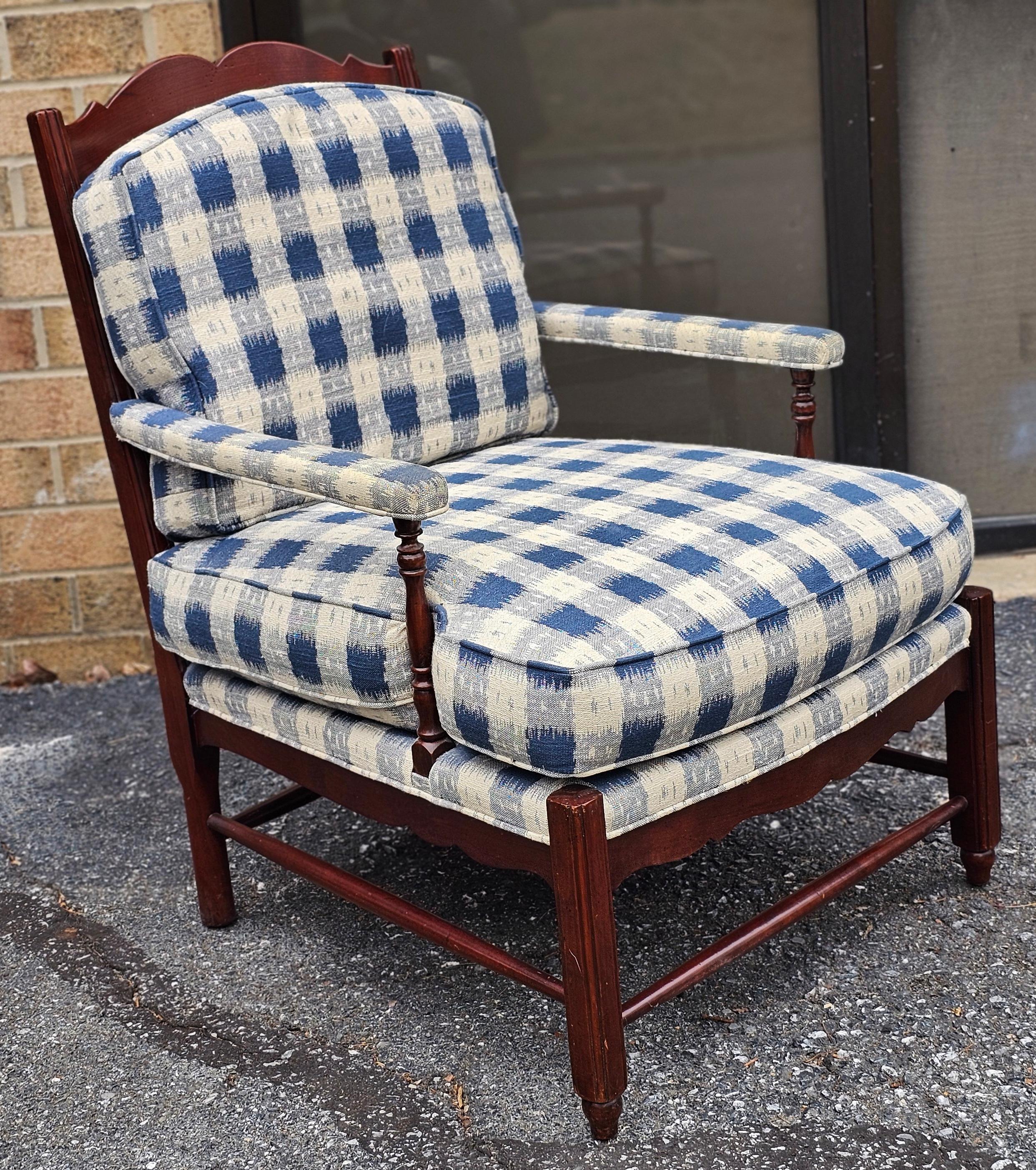 Upholstery Hickory Chair Colonial Revival Cherry and Upholstered Lounge Chair & Ottoman Set For Sale