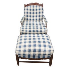 Hickory Chair Colonial Revival Cherry and Upholstered Lounge Chair & Ottoman Set