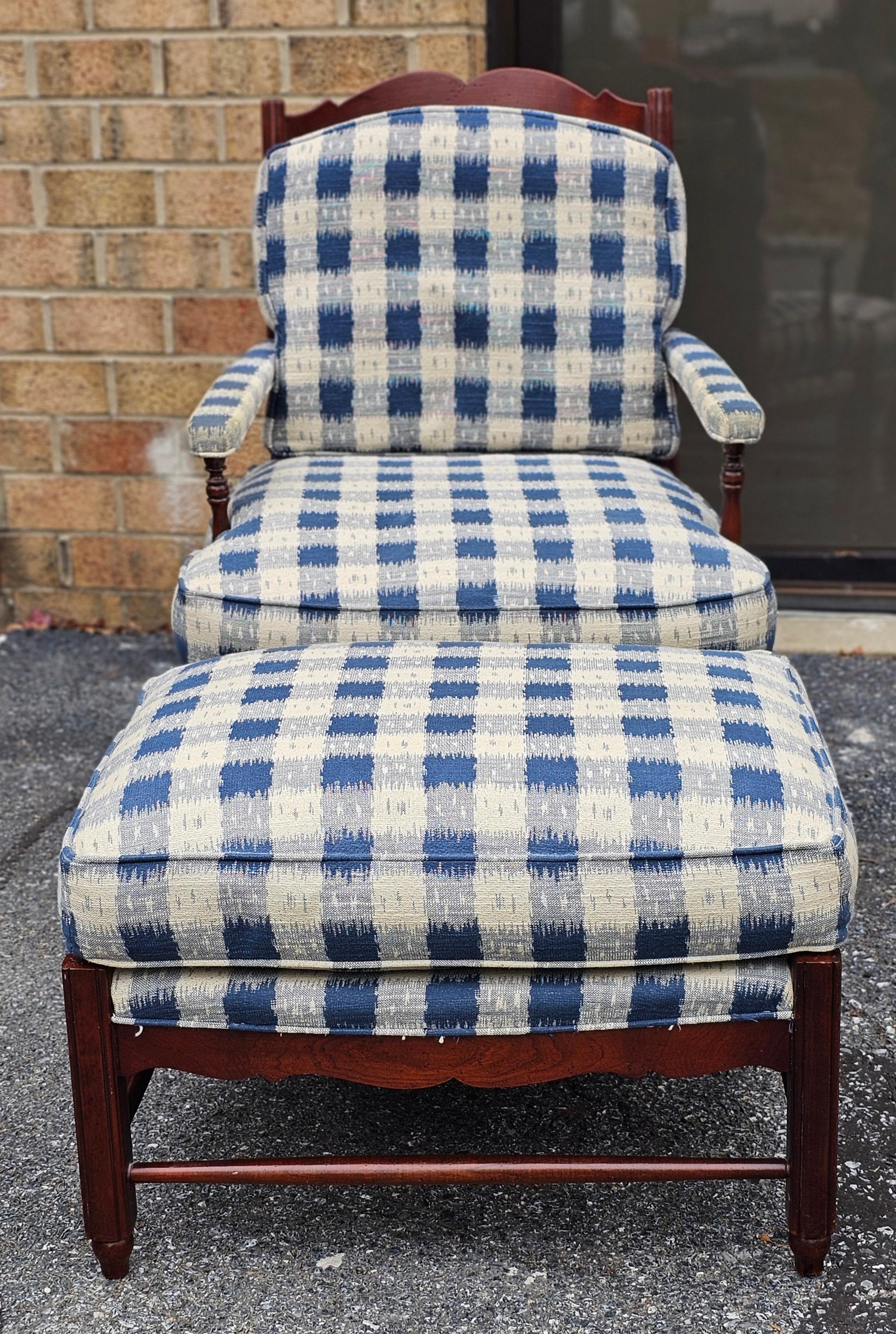 American Hickory Chair Colonial Revival Cherry and Upholstered Lounge Chair & Ottoman Set For Sale