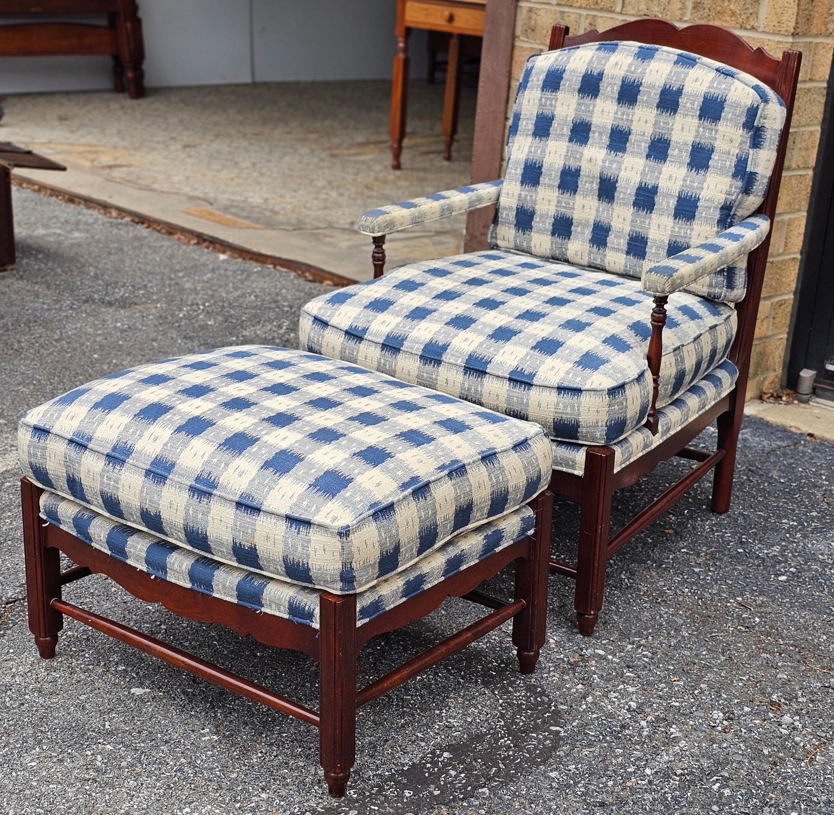 Other Hickory Chair Colonial Revival Cherry and Upholstered Lounge Chair & Ottoman Set For Sale