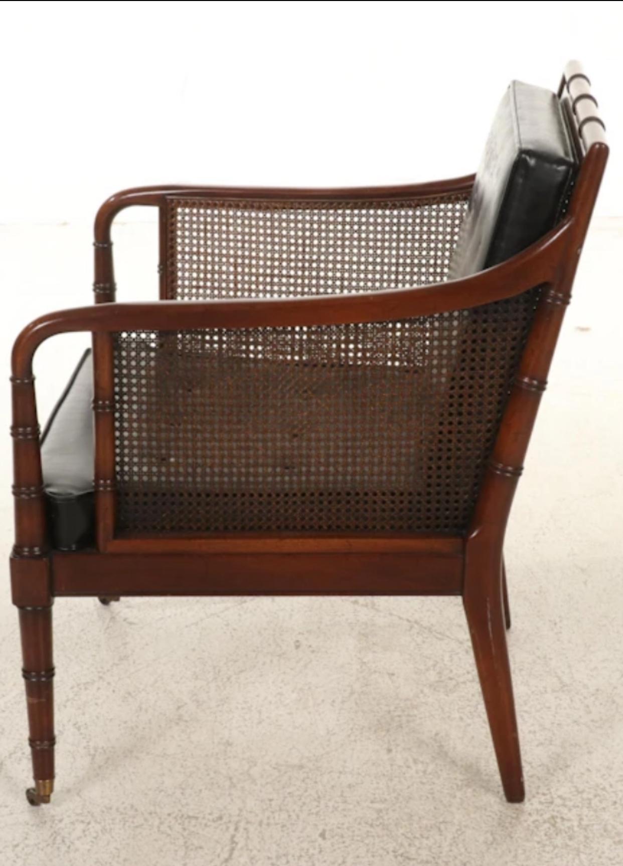American Hickory Chair Company Faux Bamboo Campaign Chair and Ottoman For Sale