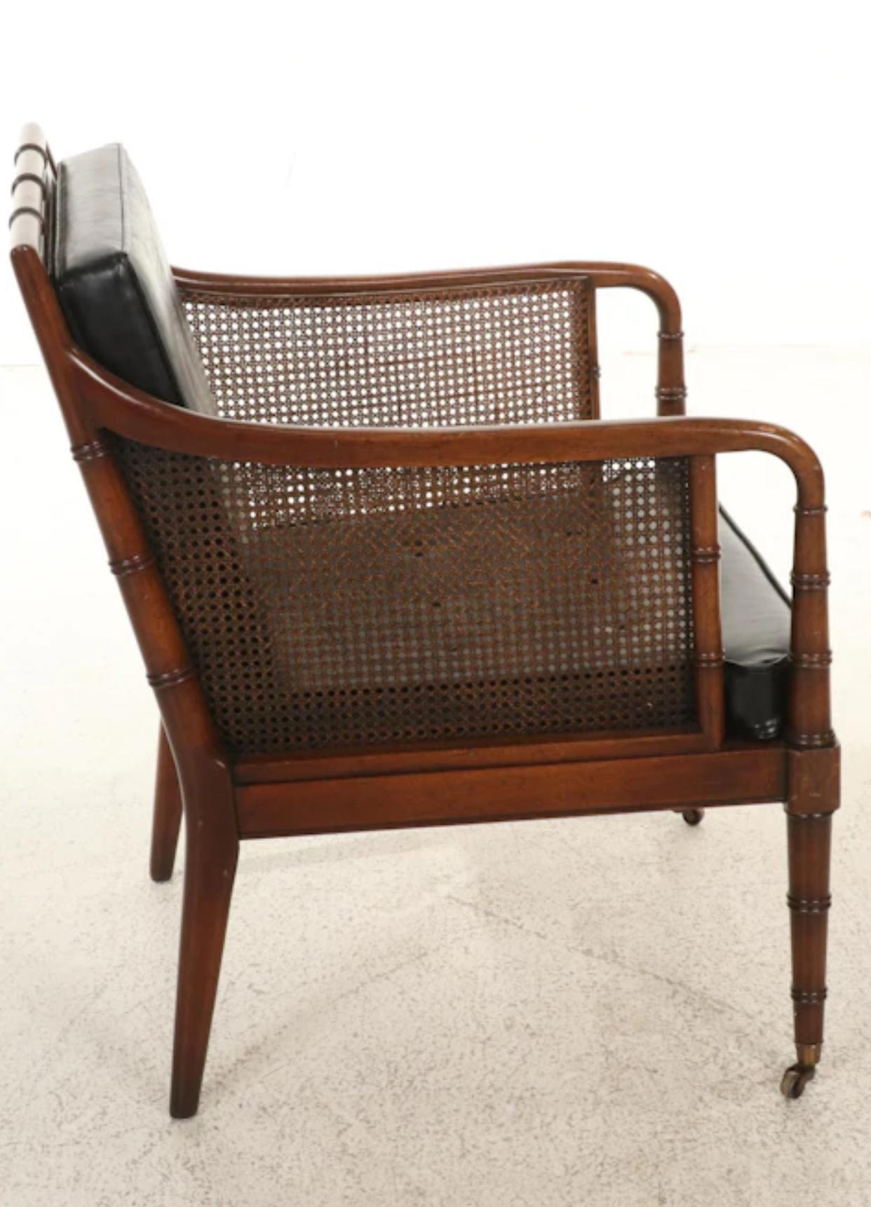 Hickory Chair Company Faux Bamboo Campaign Chair and Ottoman In Good Condition For Sale In Chicago, IL
