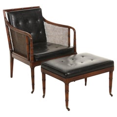 Used Hickory Chair Company Faux Bamboo Campaign Chair and Ottoman 
