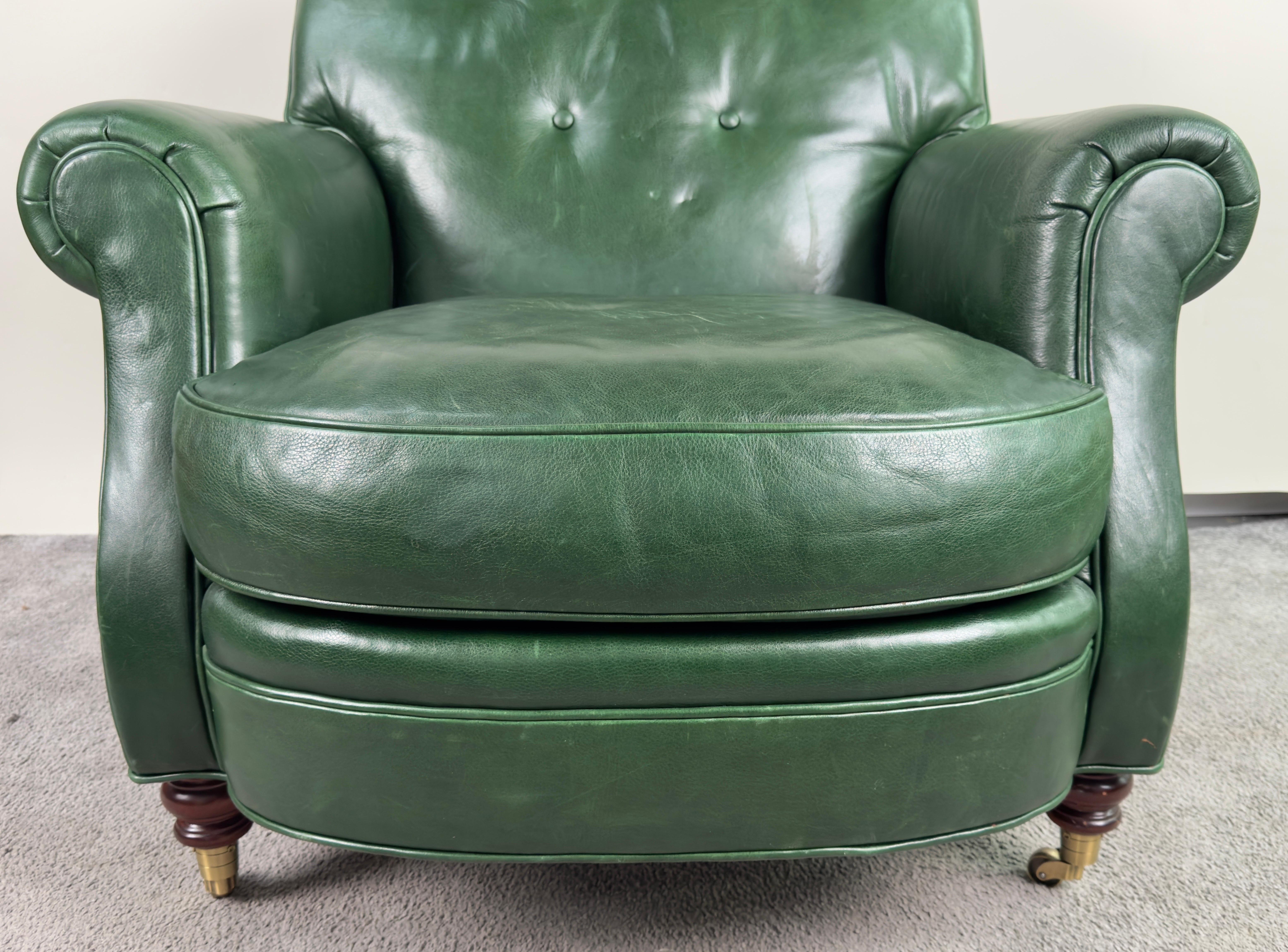 Hickory Chair English Style Green leather Club Chair  5