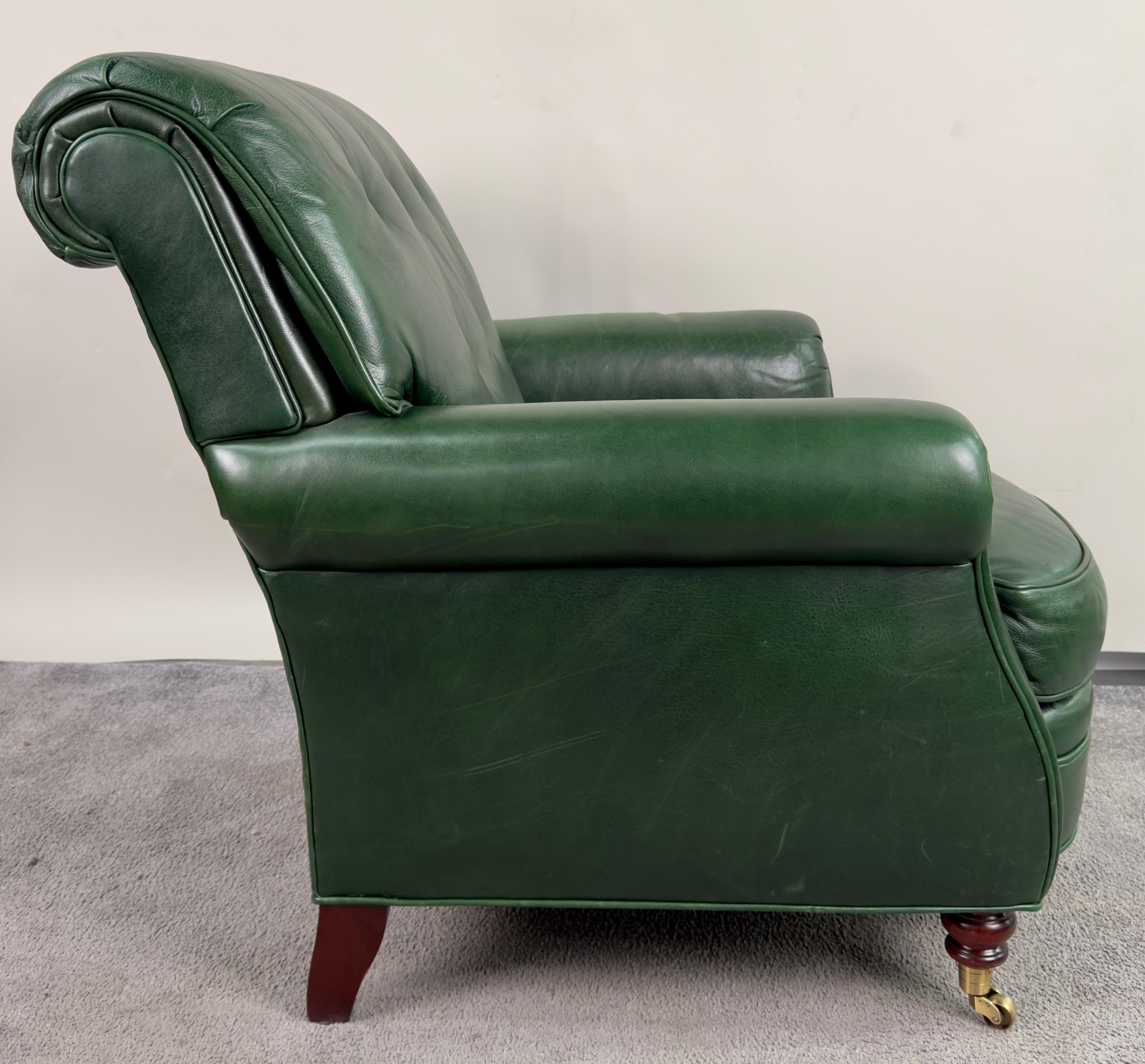 William IV Hickory Chair English Style Green leather Club Chair 