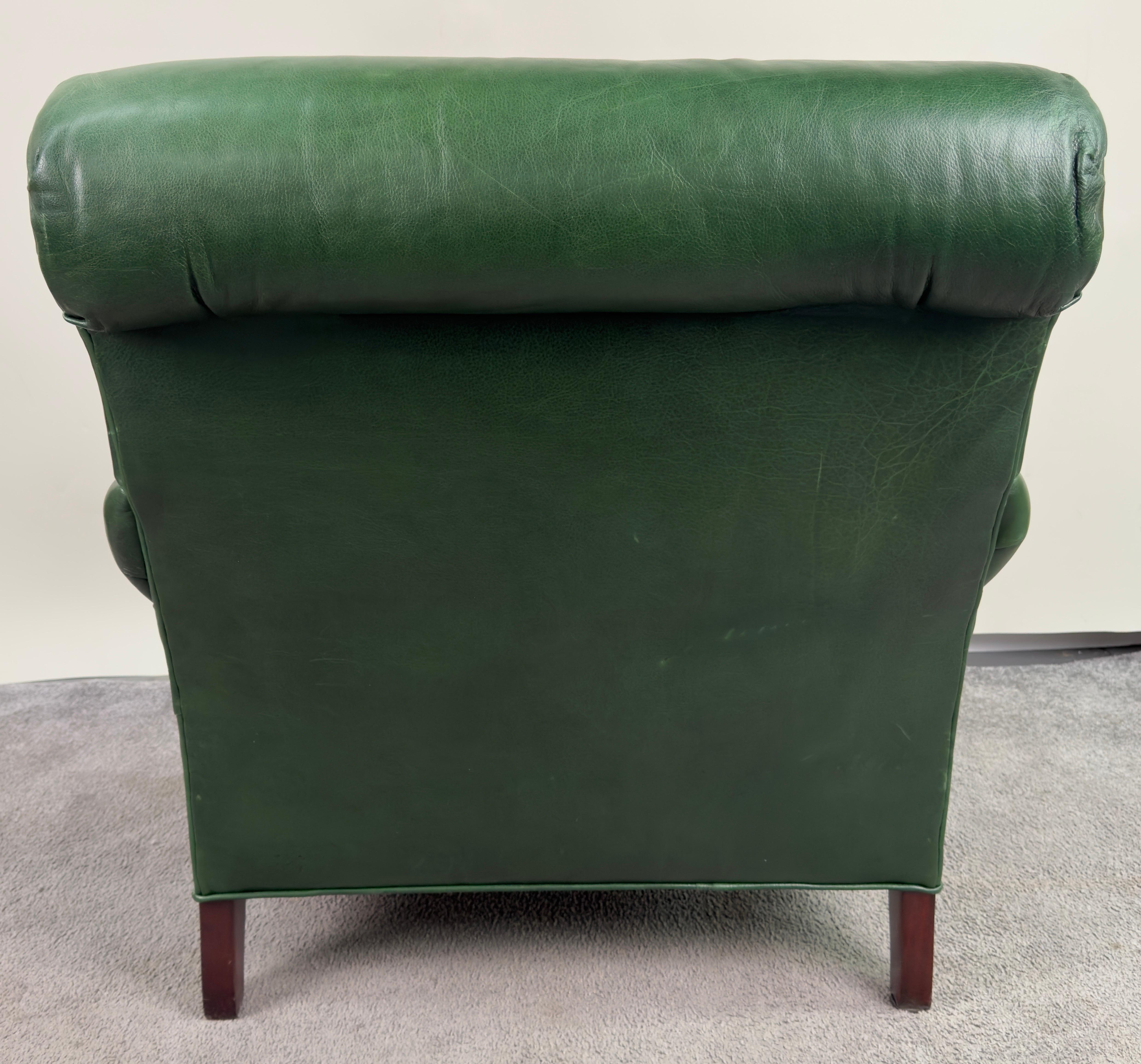 American Hickory Chair English Style Green leather Club Chair 
