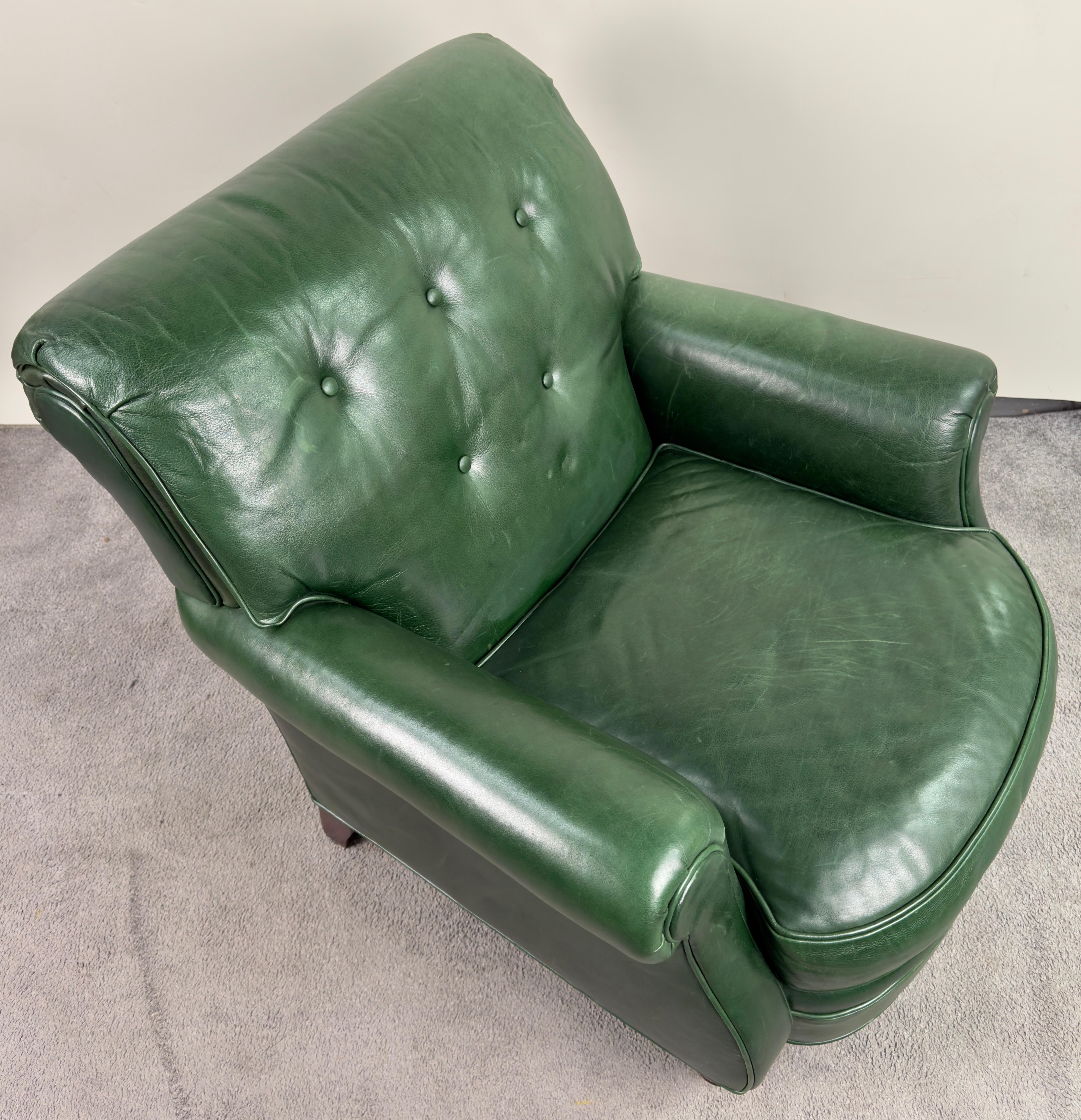 20th Century Hickory Chair English Style Green leather Club Chair 
