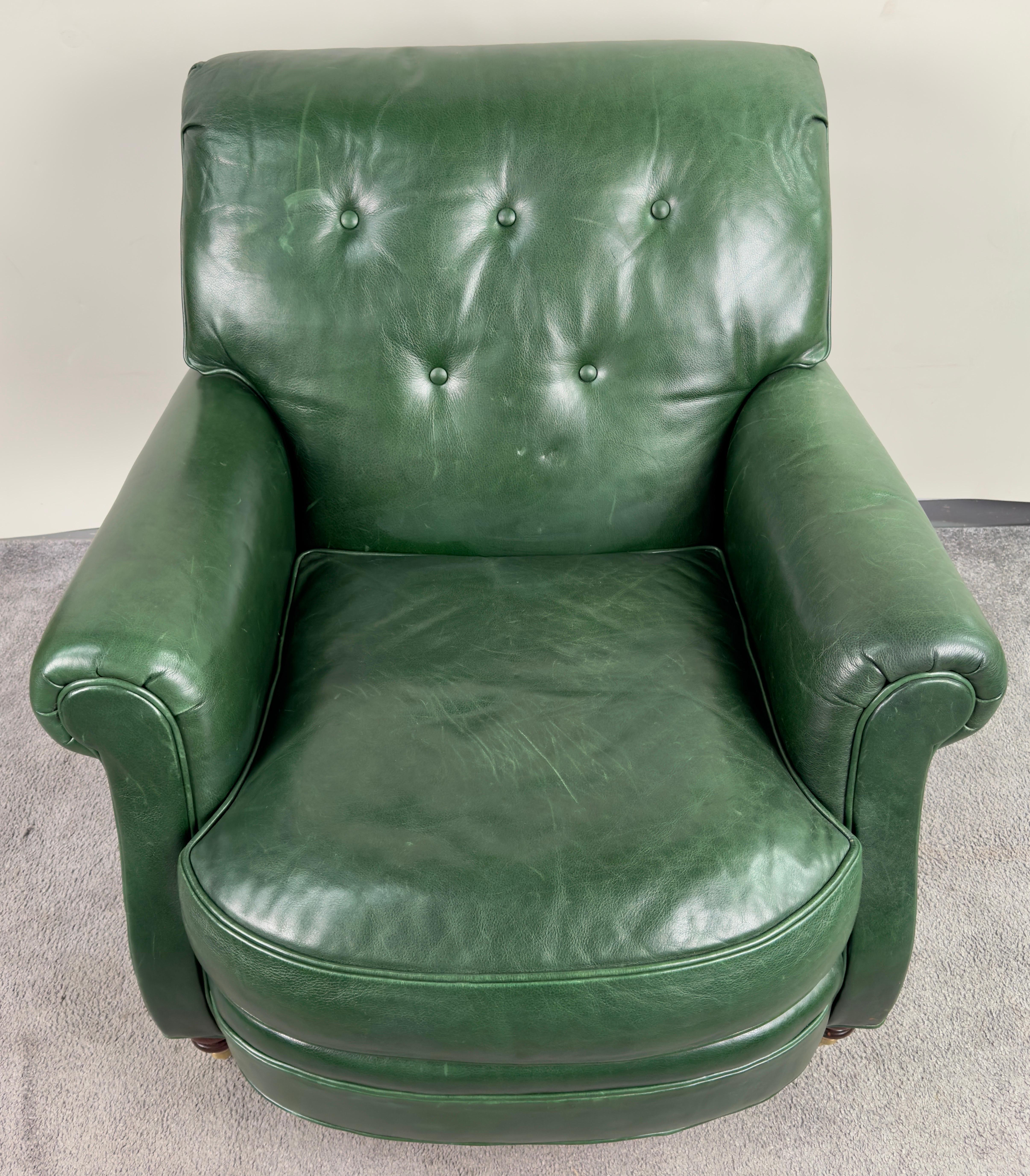 Leather Hickory Chair English Style Green leather Club Chair 