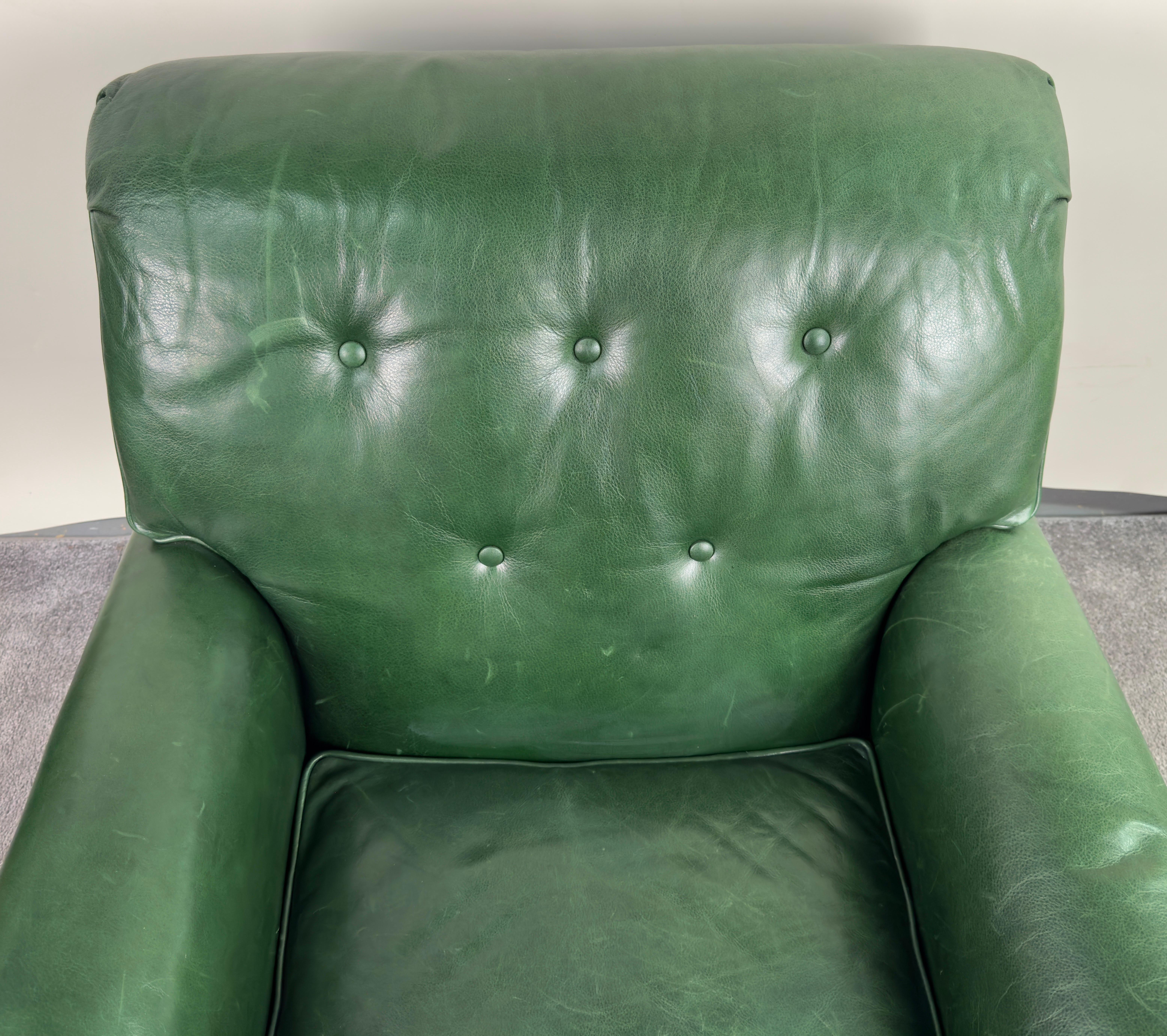 Hickory Chair English Style Green leather Club Chair  1