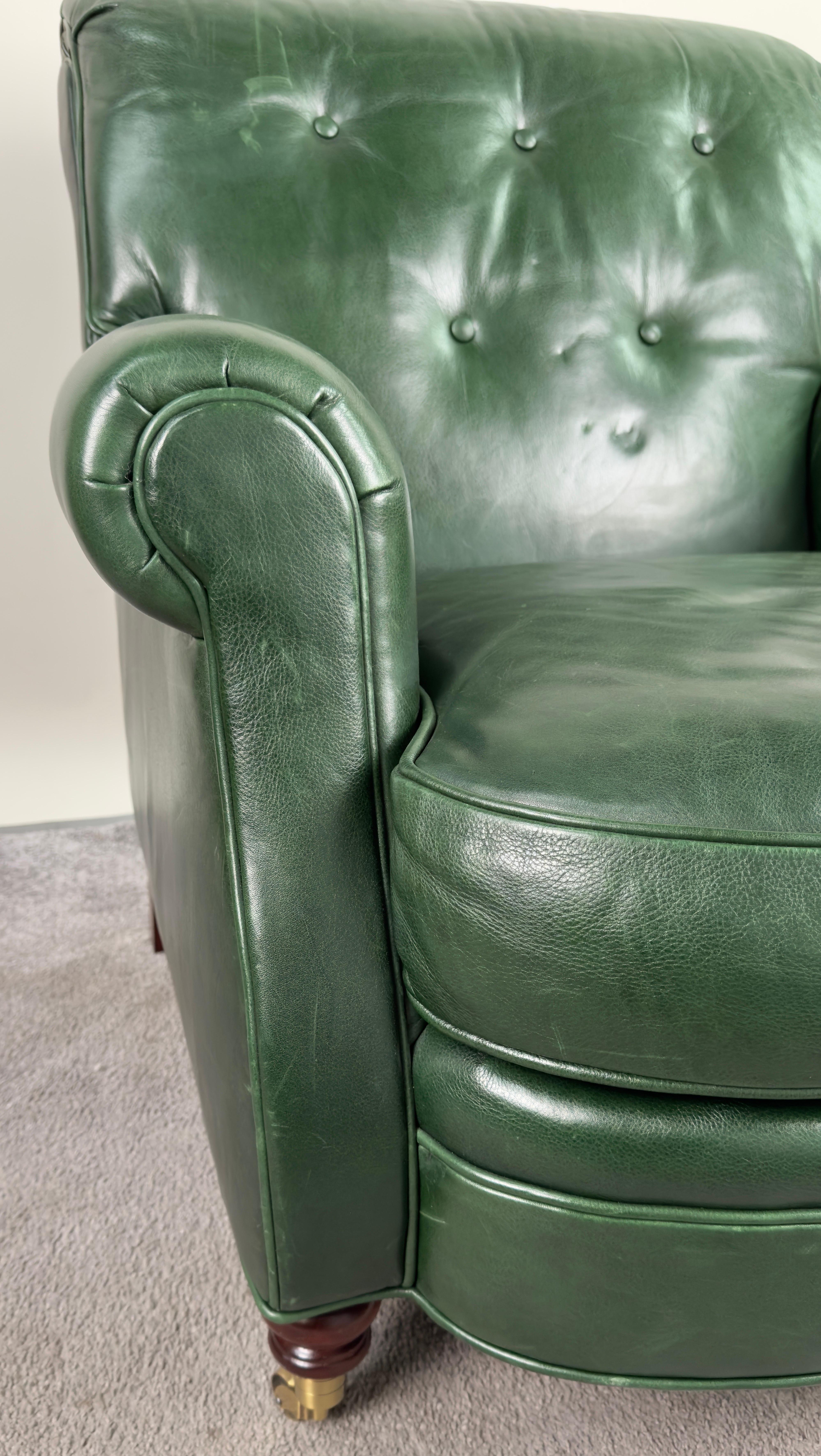 Hickory Chair English Style Green leather Club Chair  2