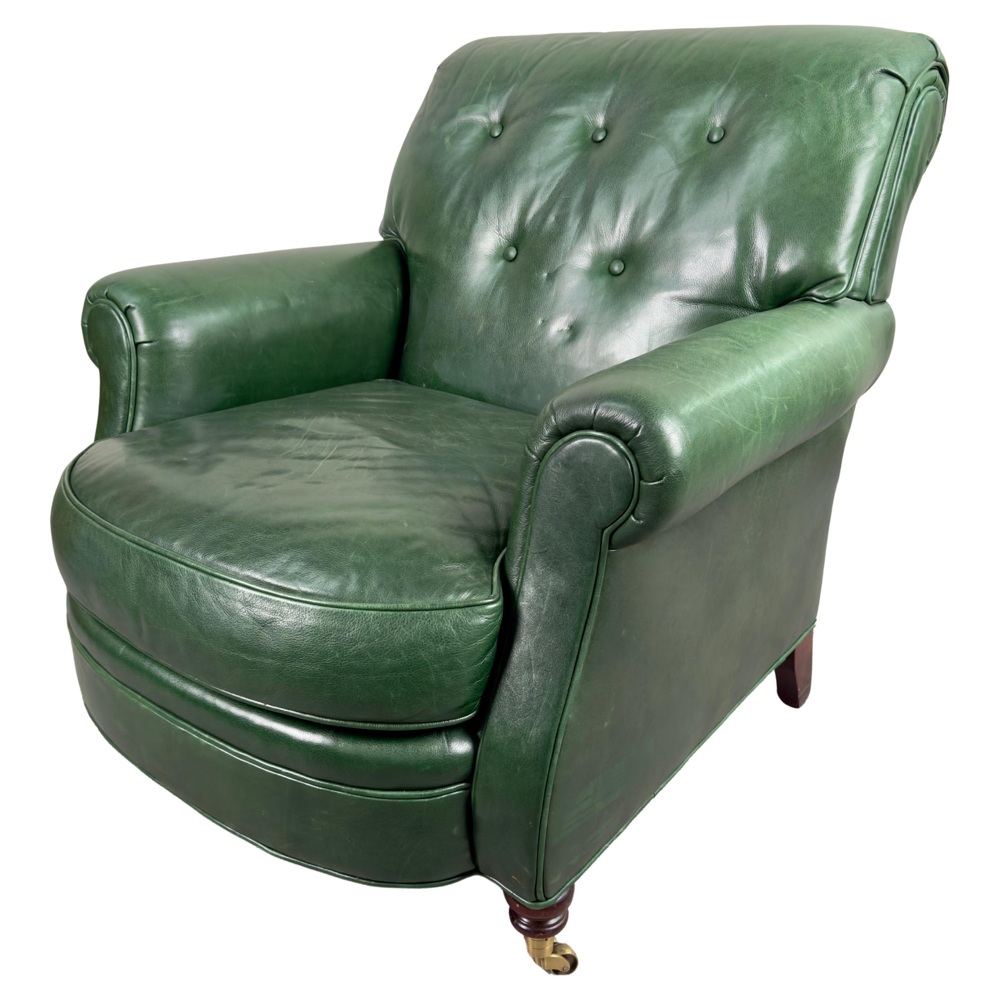 Hickory Chair English Style Green leather Club Chair 