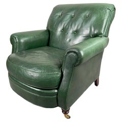 Vintage Hickory Chair English Style Green leather Club Chair 
