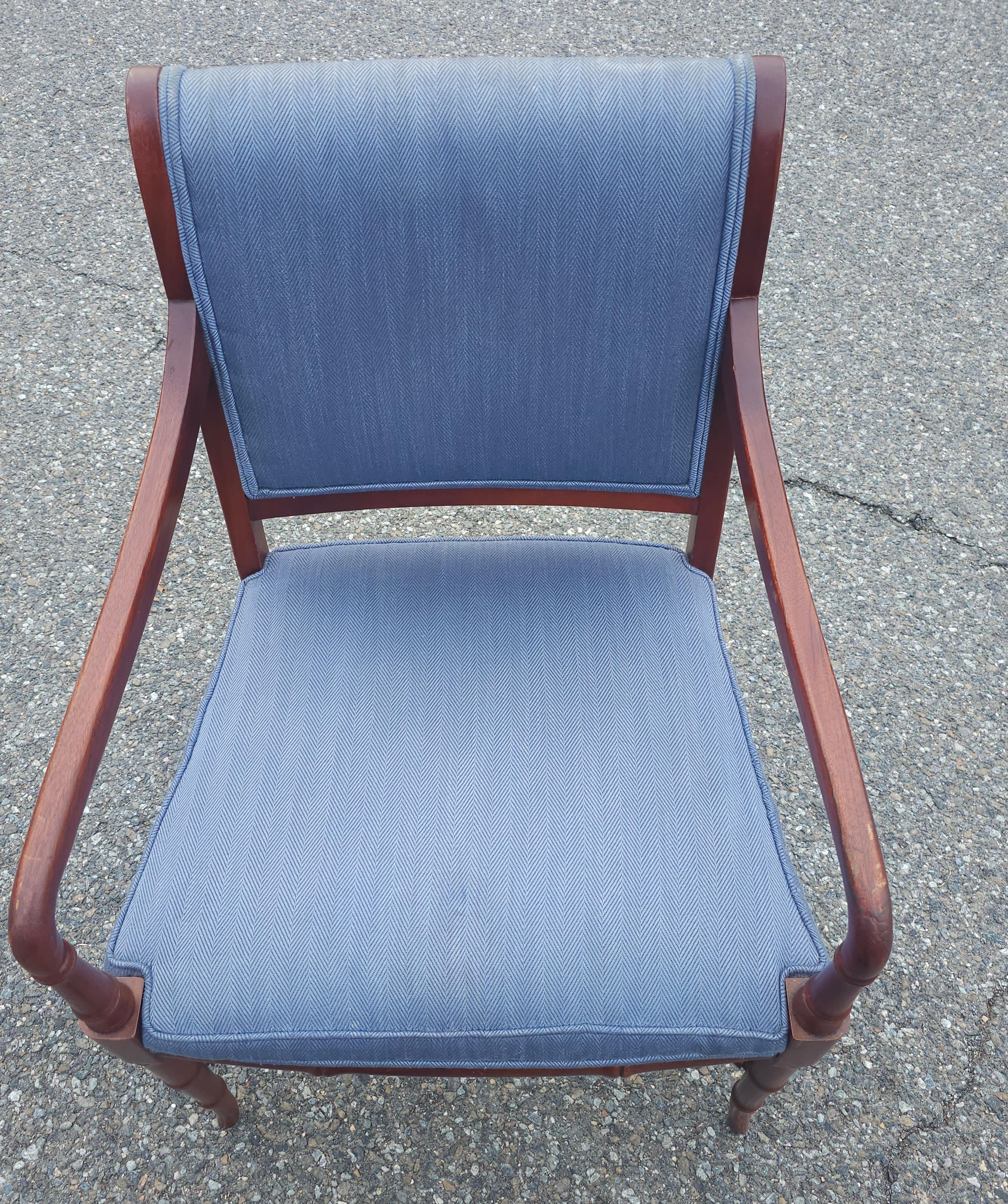 American Hickory Chair Faux Bamboo Mahogany and Upholstered Armchair For Sale