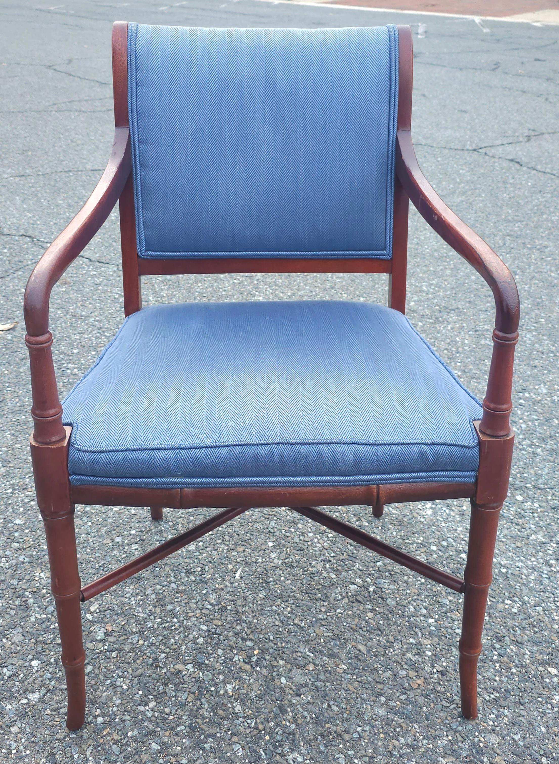 Other Hickory Chair Faux Bamboo Mahogany and Upholstered Armchair For Sale
