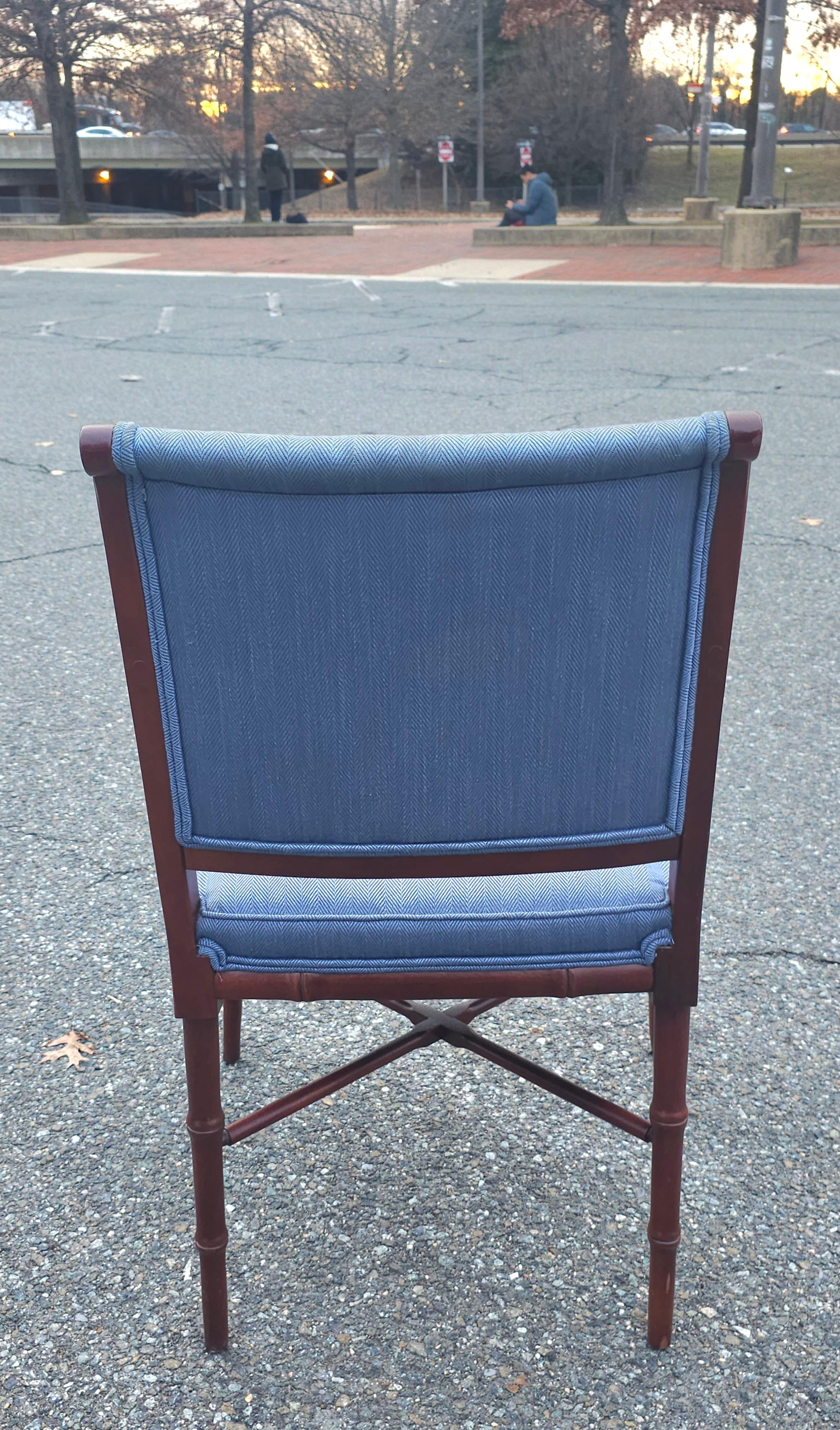 Hickory Chair Faux Bamboo Mahogany and Upholstered Armchair In Good Condition For Sale In Germantown, MD