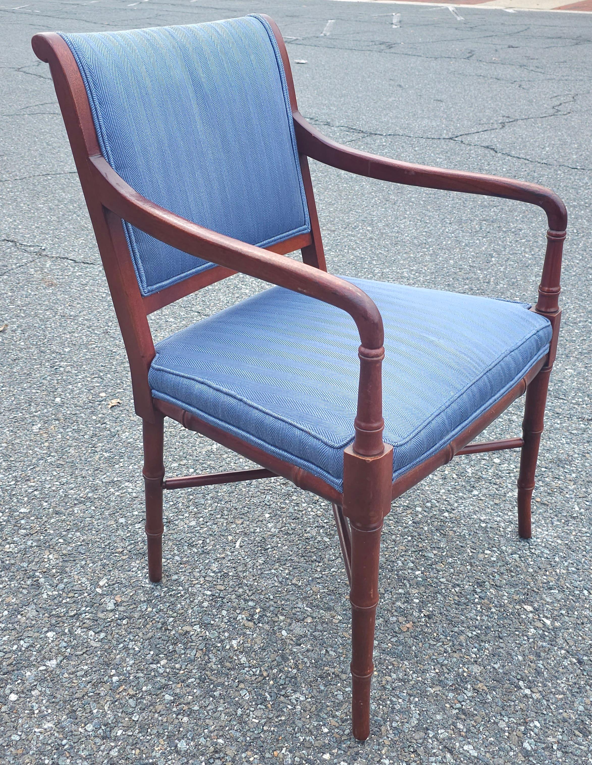 Upholstery Hickory Chair Faux Bamboo Mahogany and Upholstered Armchair For Sale