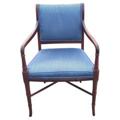 Hickory Chair Faux Bamboo Mahogany and Upholstered Armchair