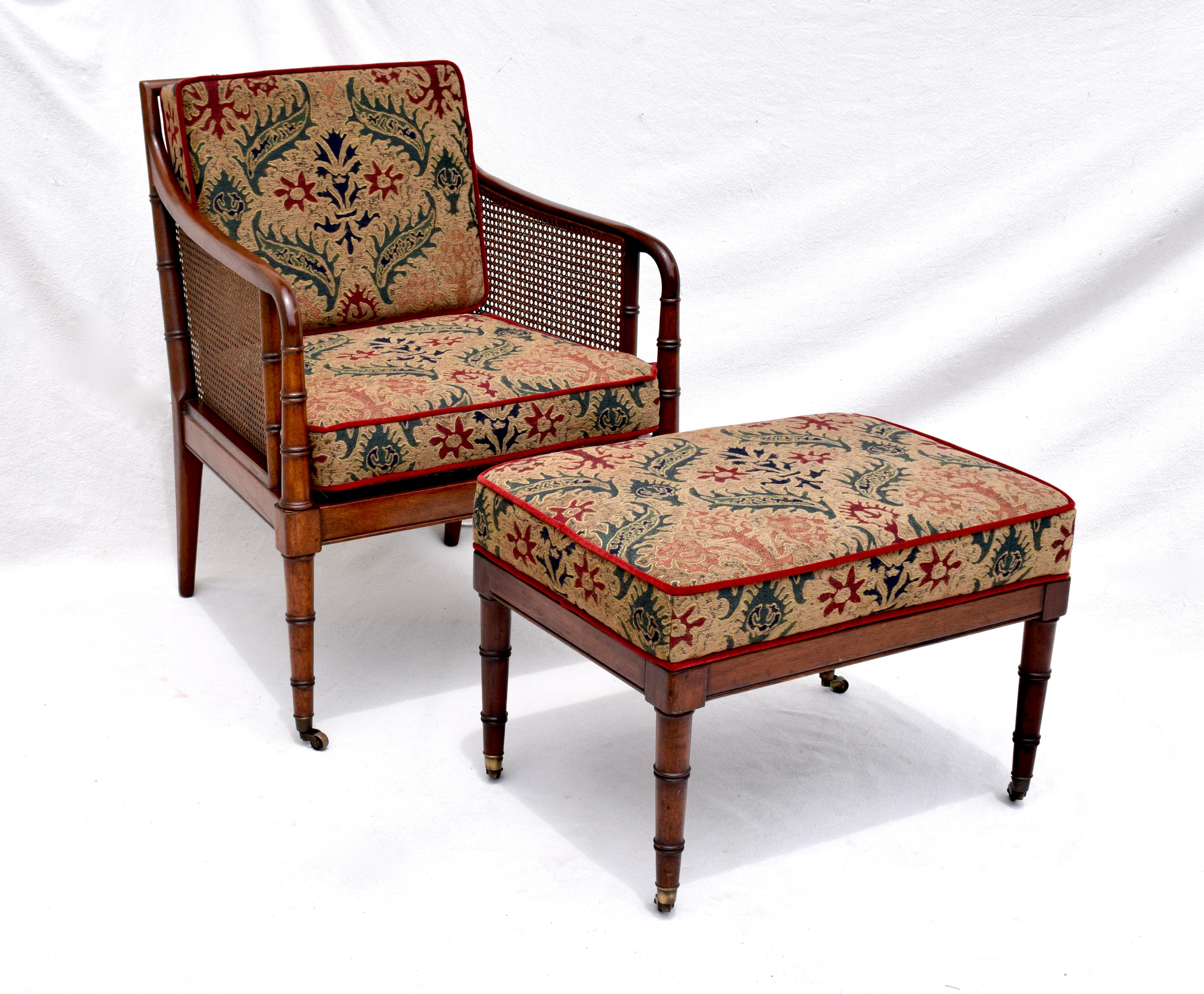 Hickory Chair Faux Bamboo Regency Caned Chair & Ottoman Set 5