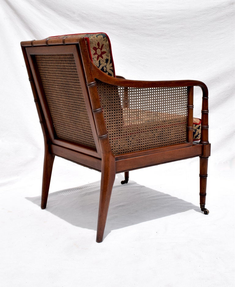 Hickory Chair Faux Bamboo Regency Caned Chair and Ottoman Set at 1stDibs