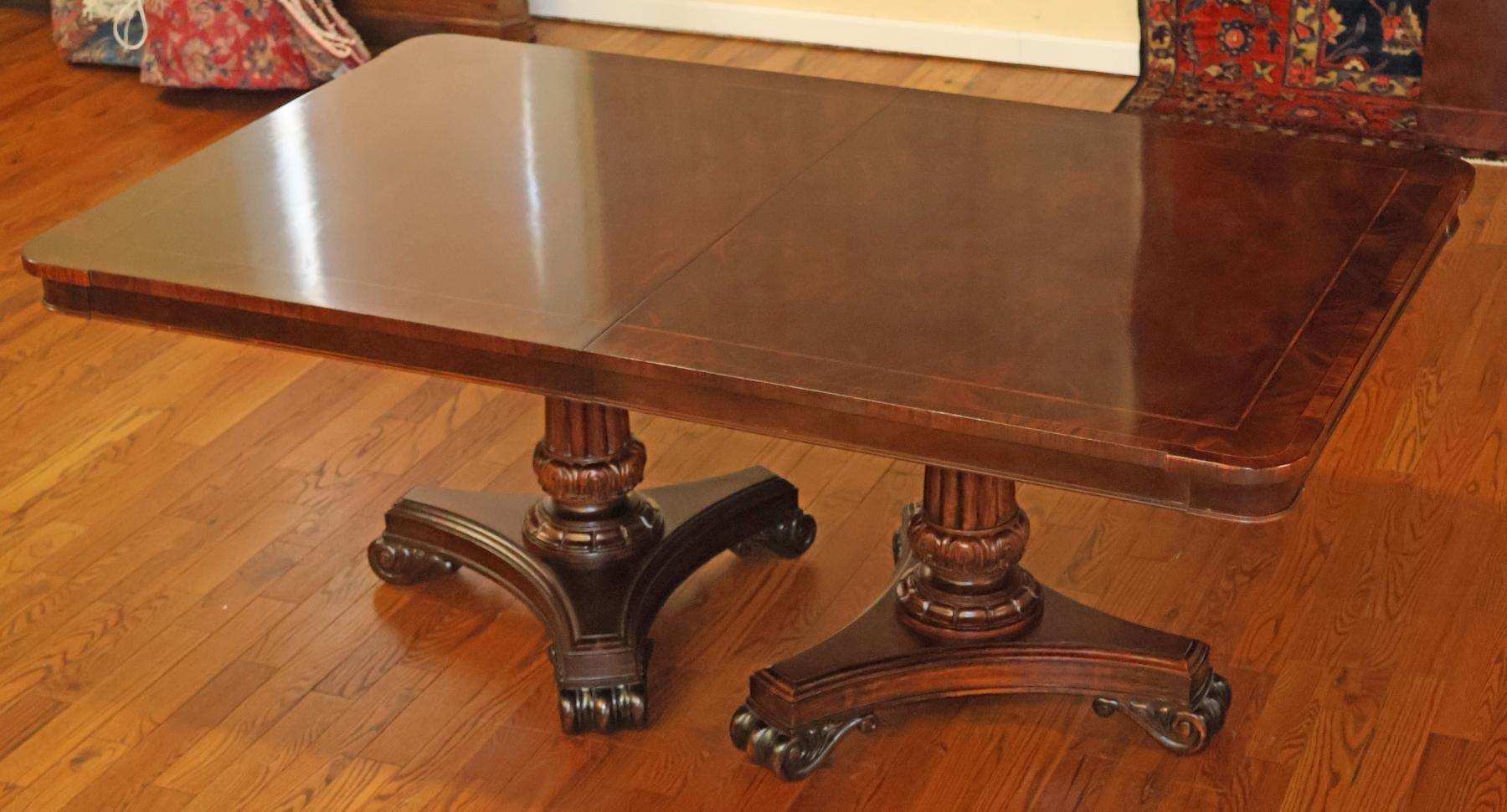 Hickory Chair Flame Mahogany Regency Style Two Pedestal Conference Dining Table In Good Condition For Sale In Long Branch, NJ