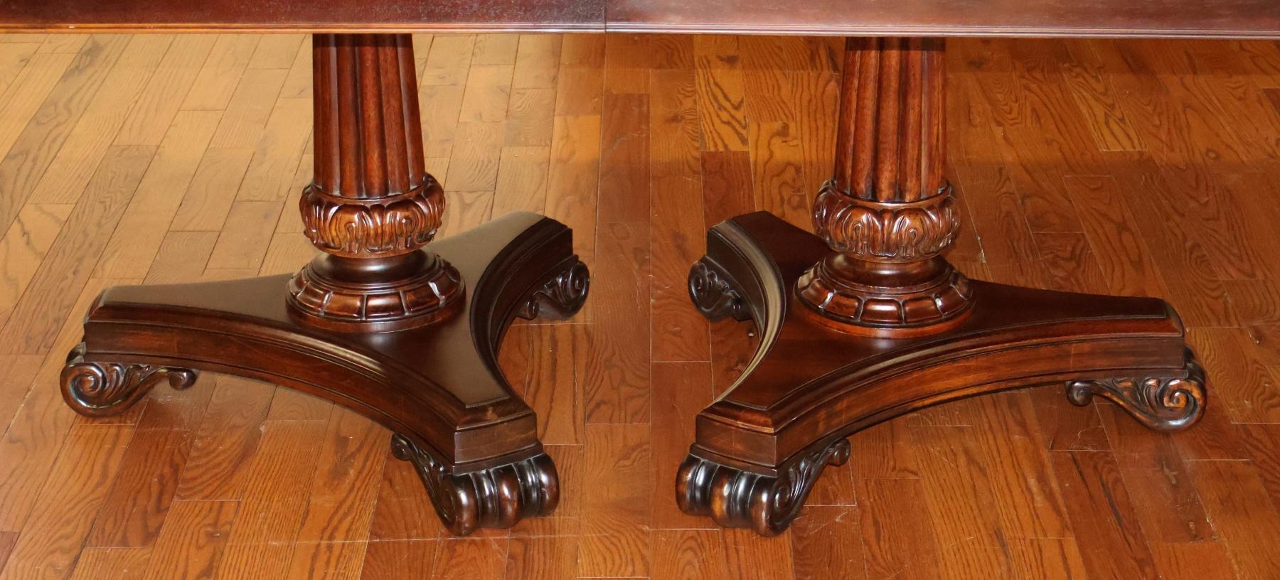 Contemporary Hickory Chair Flame Mahogany Regency Style Two Pedestal Conference Dining Table For Sale