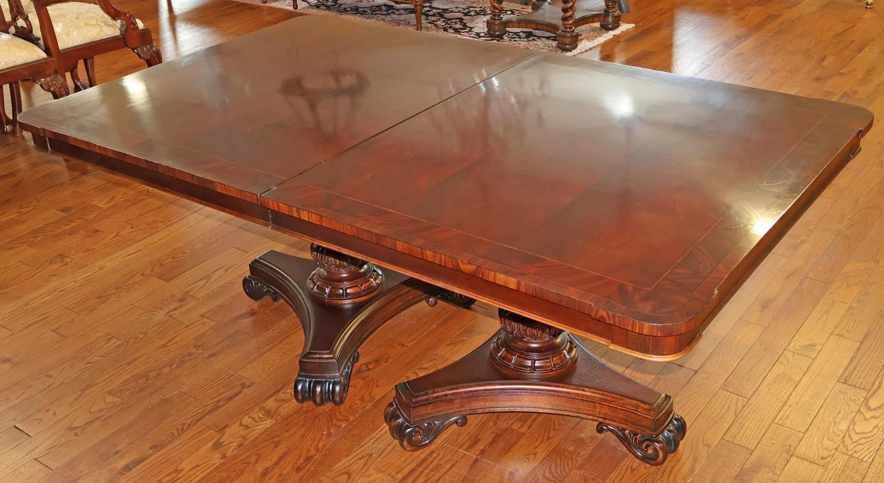 Hickory Chair Flame Mahogany Regency Style Two Pedestal Conference Dining Table For Sale 2