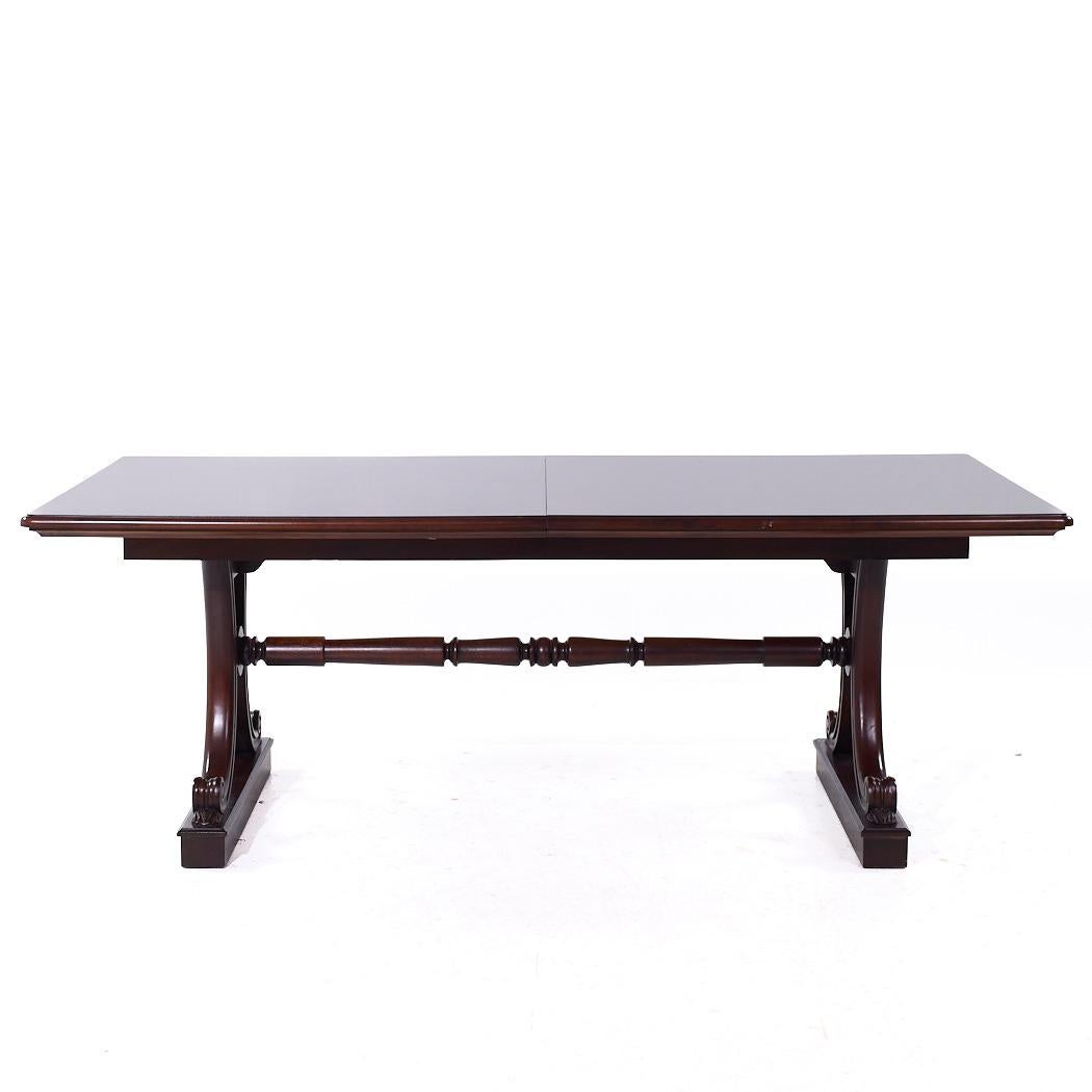 Table de salle à manger à tréteaux extensible Hickory Chair Furniture Company

Cette table mesure : 84 large x 42,25 profond x 30,75 pouces de haut, avec un dégagement de chaise de 28,75 pouces, chaque feuille cachée mesure 11 pouces de large, ce