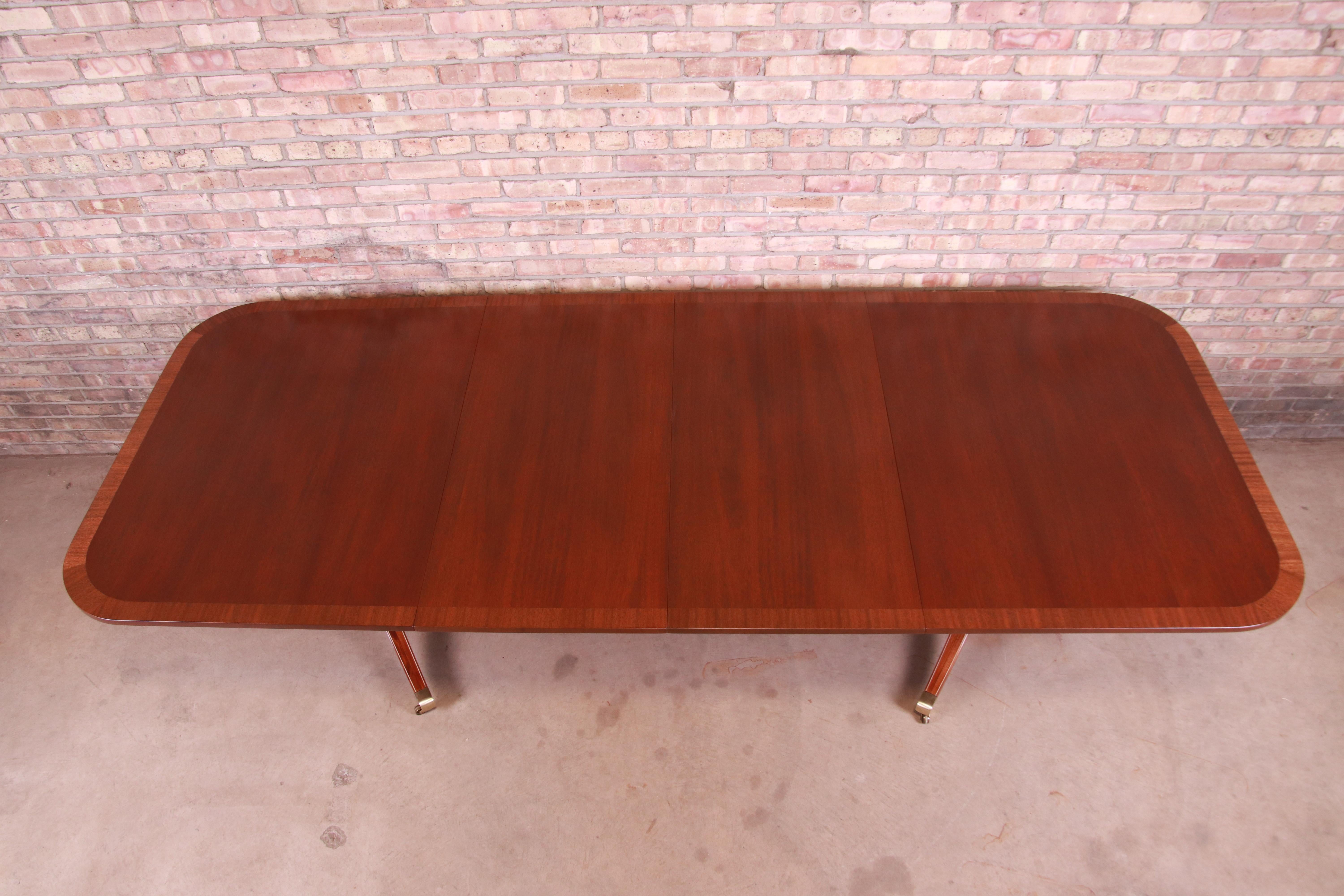20th Century Hickory Chair Georgian Banded Mahogany Double Pedestal Dining Table, Refinished