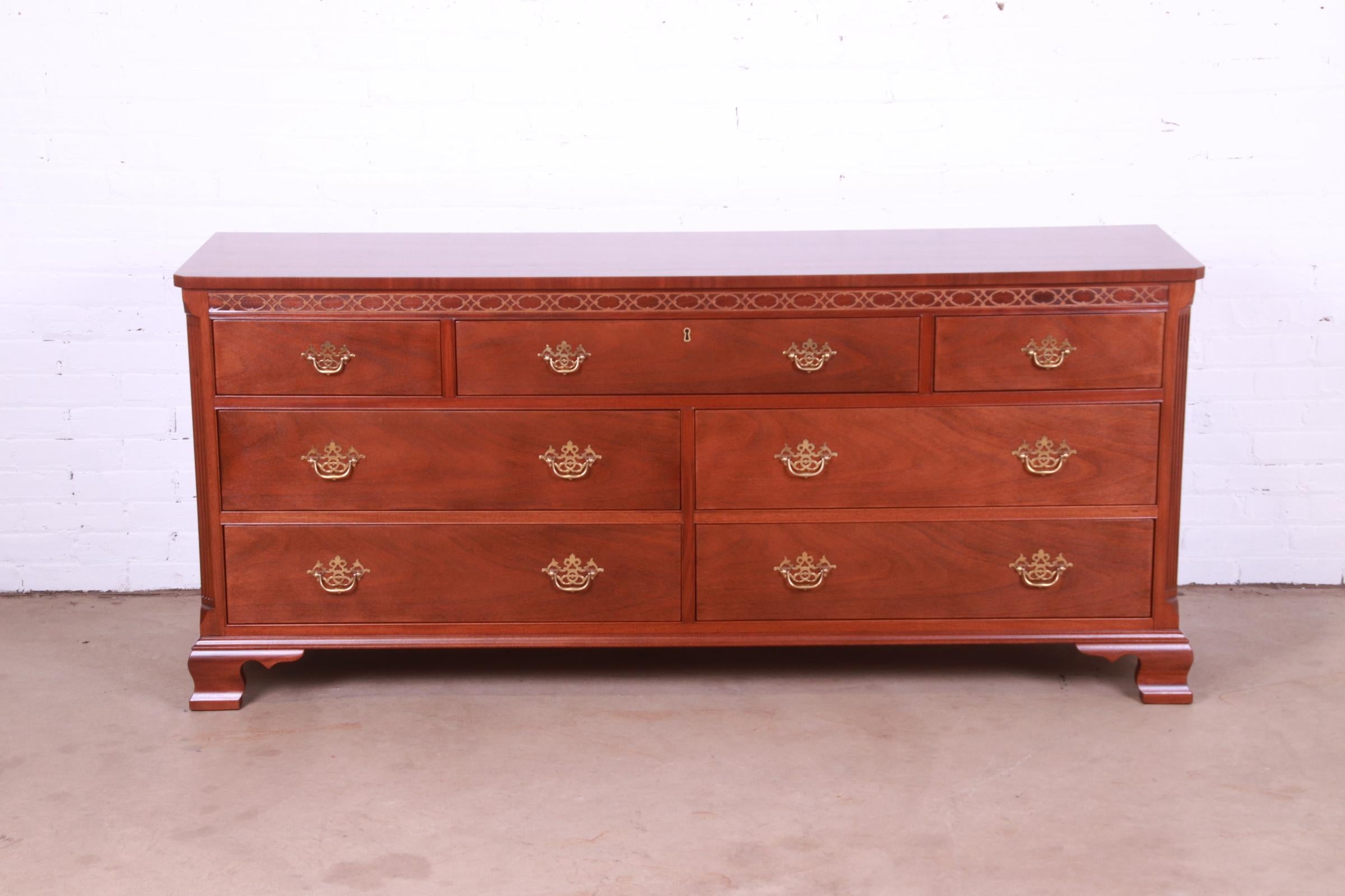 20th Century Hickory Chair Georgian Carved Mahogany Dresser, Newly Refinished